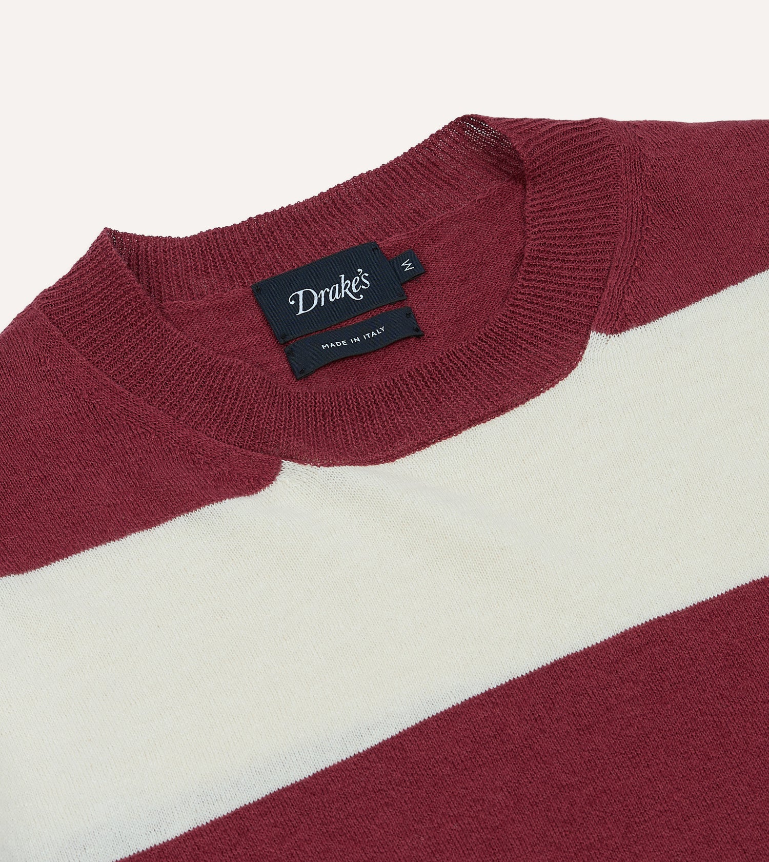 Ecru and Burgundy Stripe Crew Neck Knitted T-Shirt