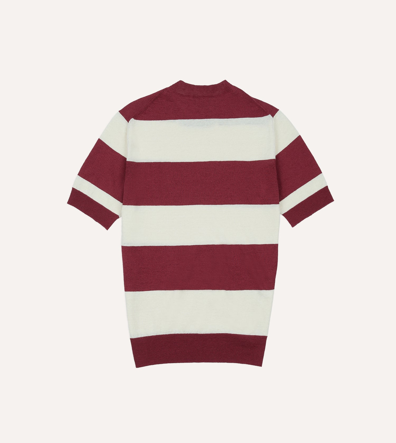 Ecru and Burgundy Stripe Crew Neck Knitted T-Shirt