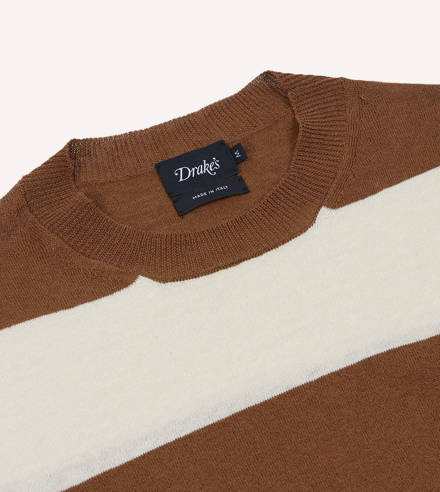 Ecru and Tobacco Stripe Crew Neck Knitted T-Shirt