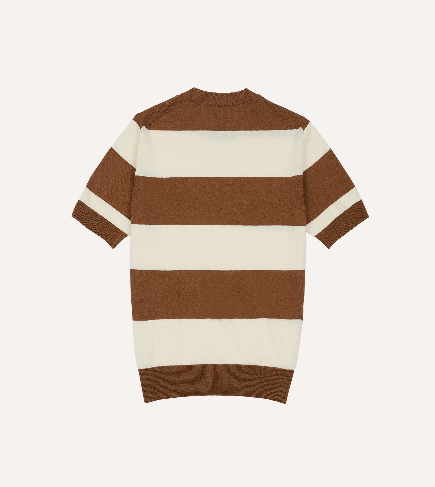 Ecru and Tobacco Stripe Crew Neck Knitted T-Shirt