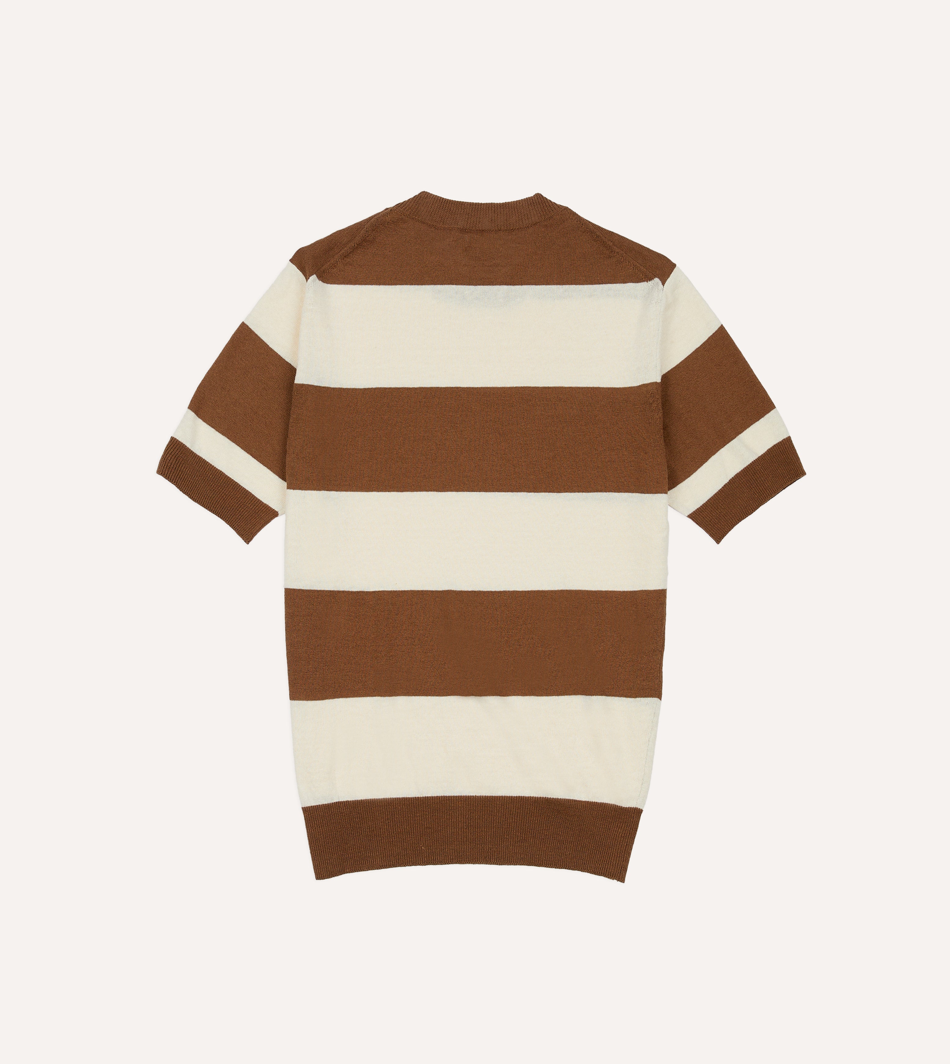 Ecru and Tobacco Stripe Crew Neck Knitted T-Shirt