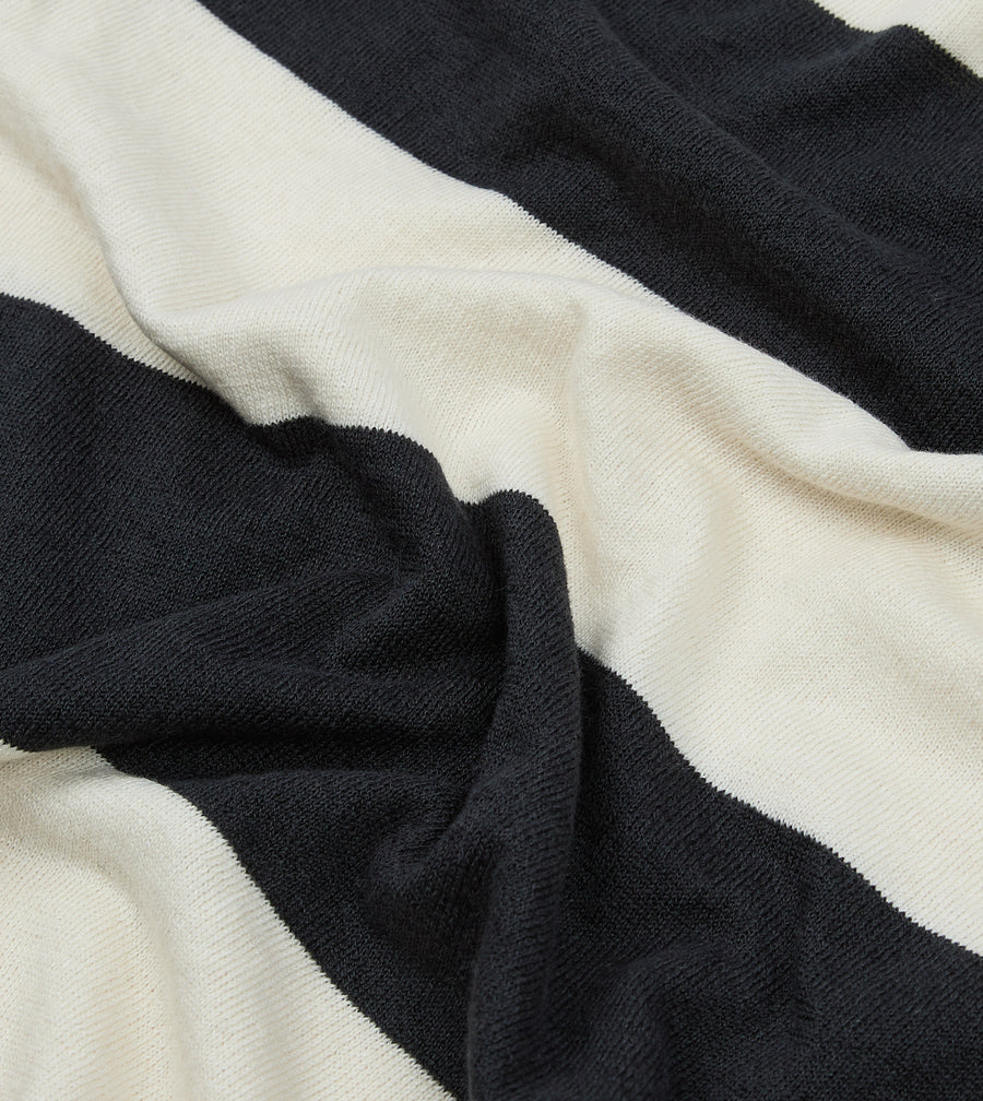 Ecru and Charcoal Stripe Crew Neck Knitted T-Shirt
