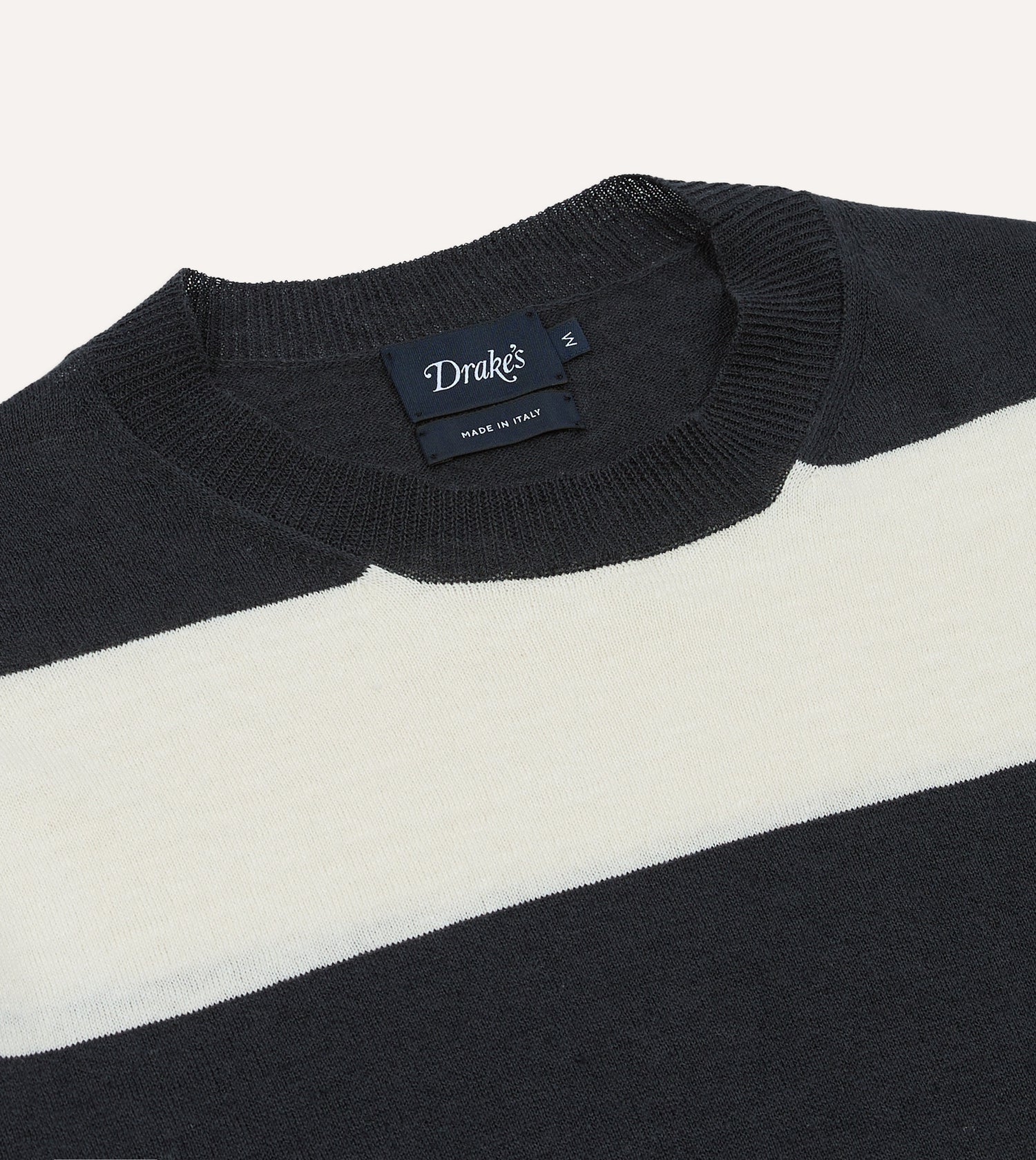 Ecru and Charcoal Stripe Crew Neck Knitted T-Shirt