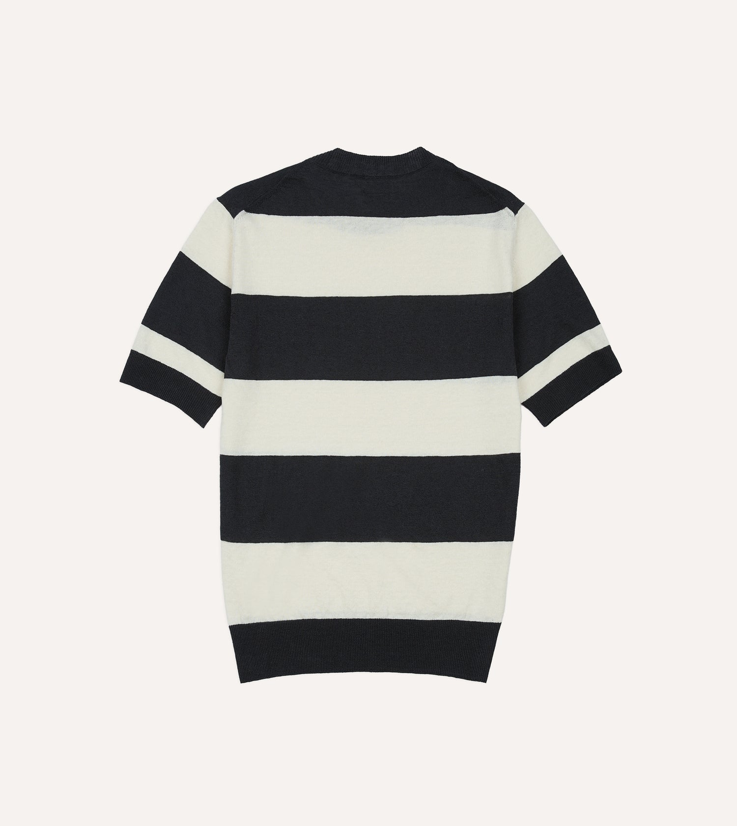 Ecru and Charcoal Stripe Crew Neck Knitted T-Shirt