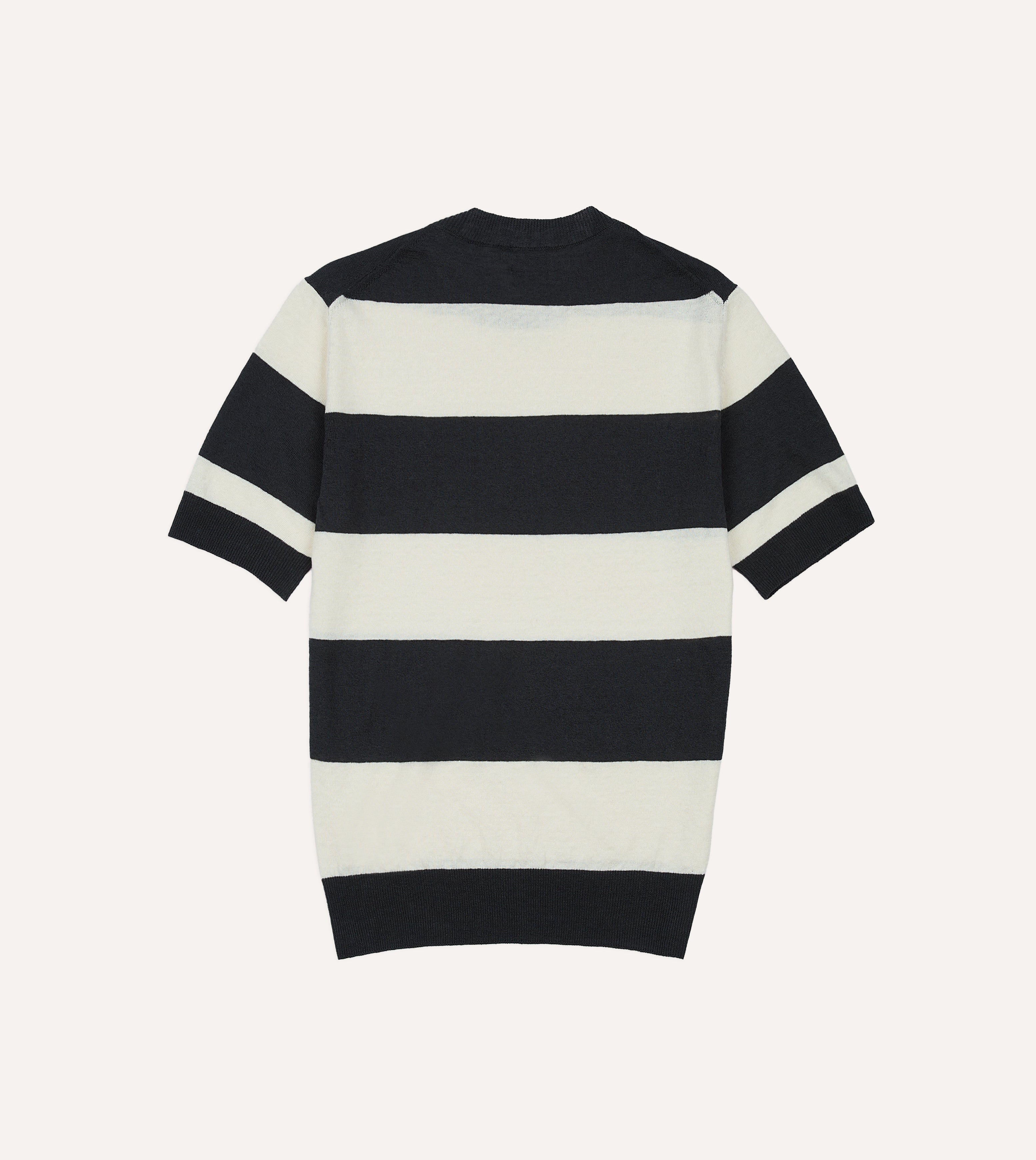 Ecru and Charcoal Stripe Crew Neck Knitted T-Shirt