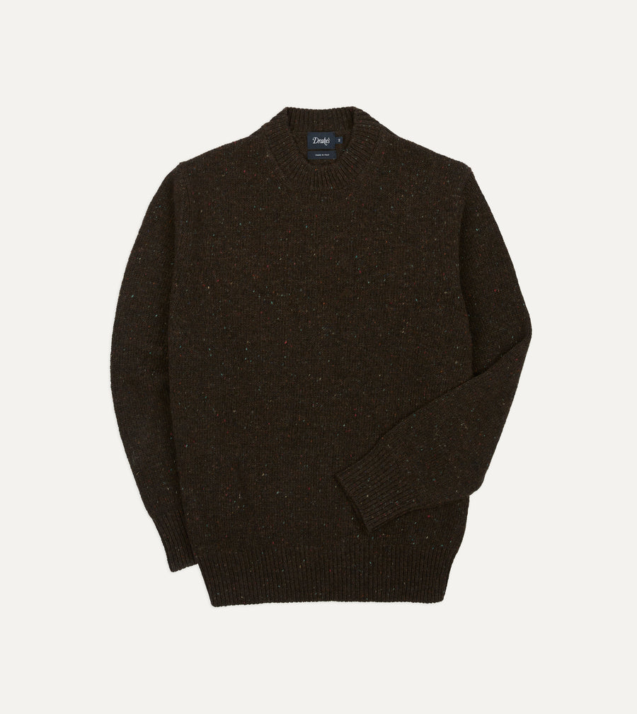 Brown Donegal Crew Neck Jumper
