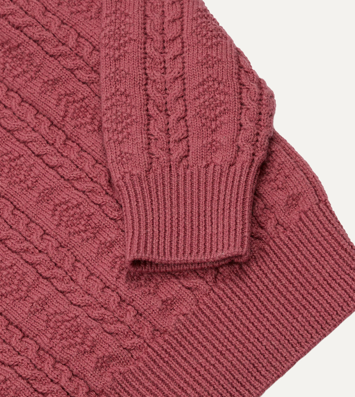Pink Wool-Alpaca Cable Knit Crew Neck Jumper