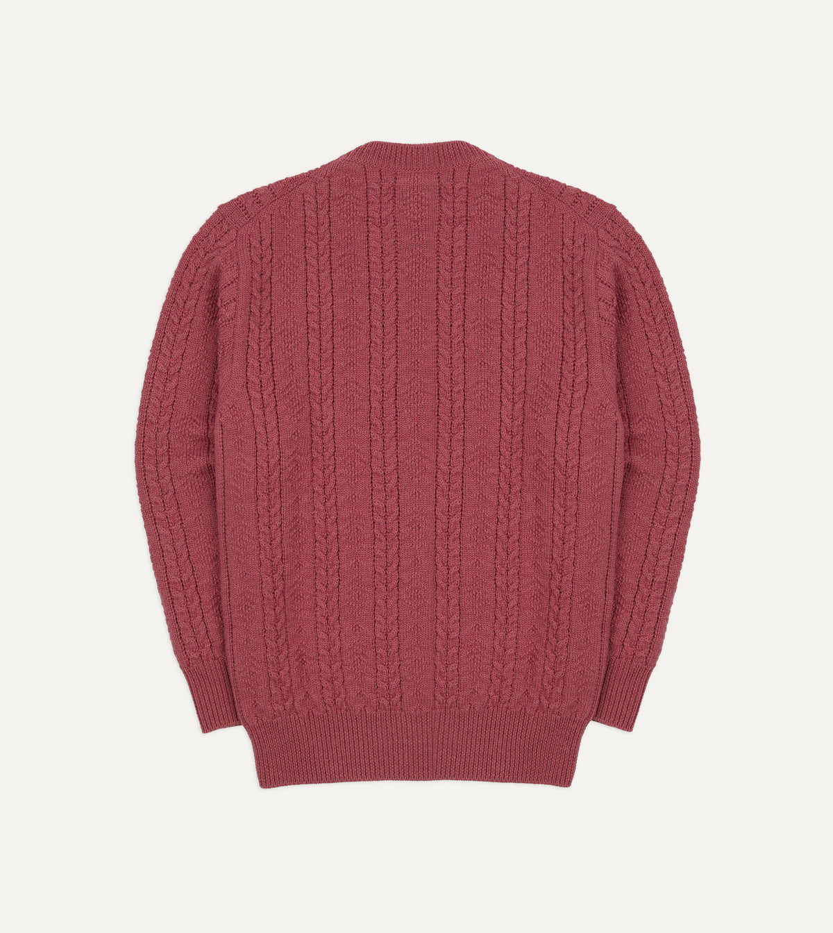 Pink Wool-Alpaca Cable Knit Crew Neck Jumper