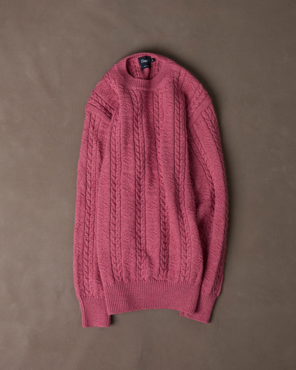 Pink Wool-Alpaca Cable Knit Crew Neck Jumper