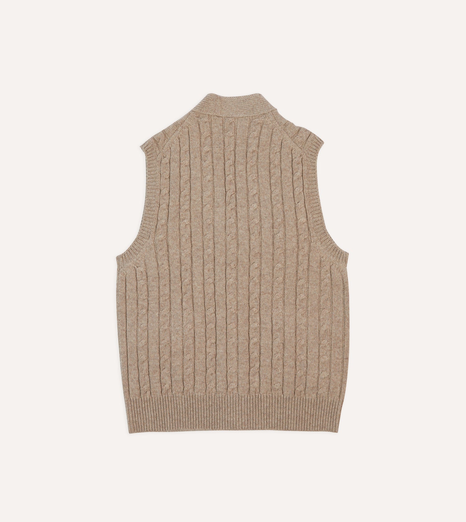 Light Brown Lambswool Cable Knit Sleeveless Cardigan