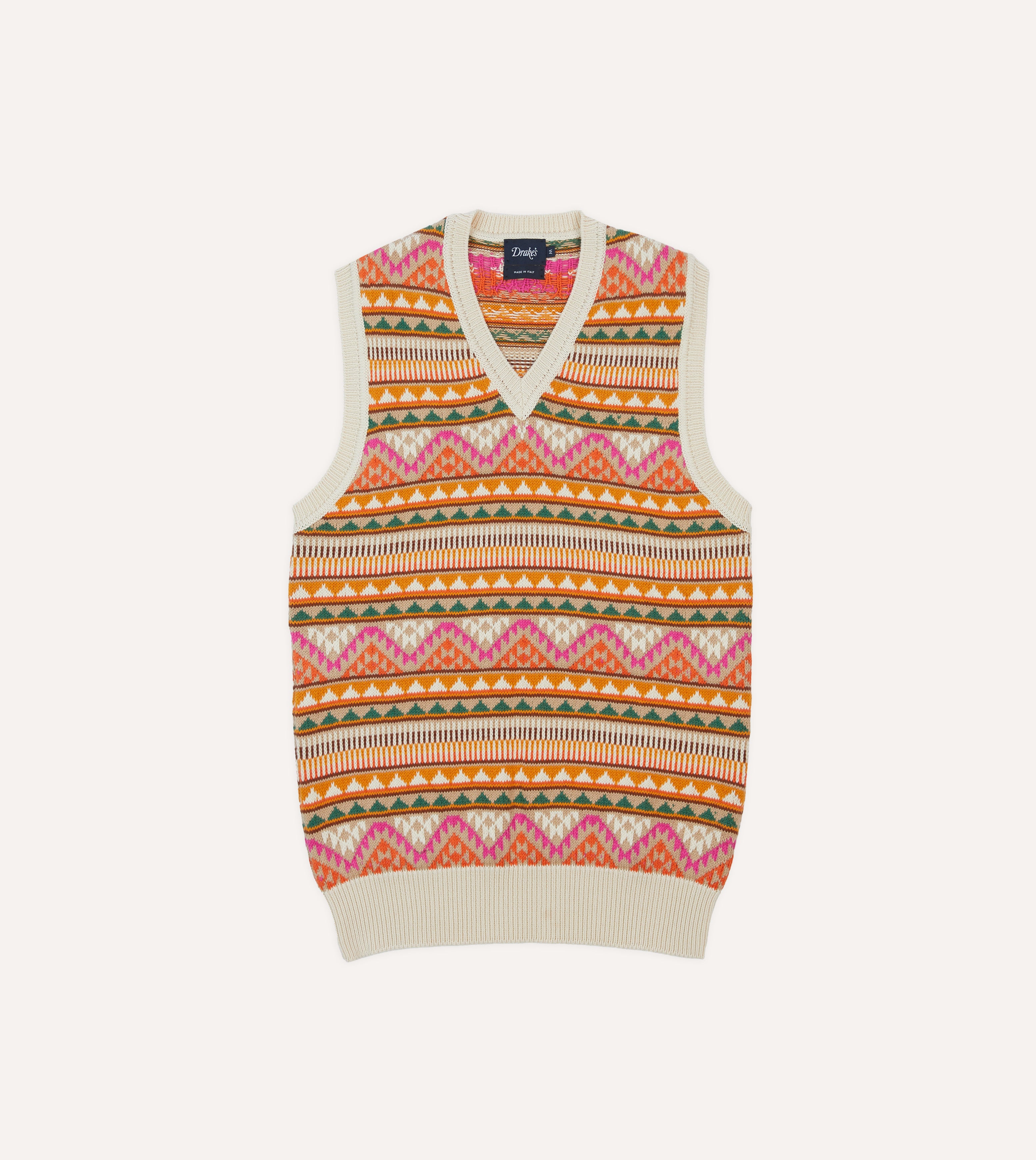 Beige Cotton Cashmere Kilim Knit Vest
