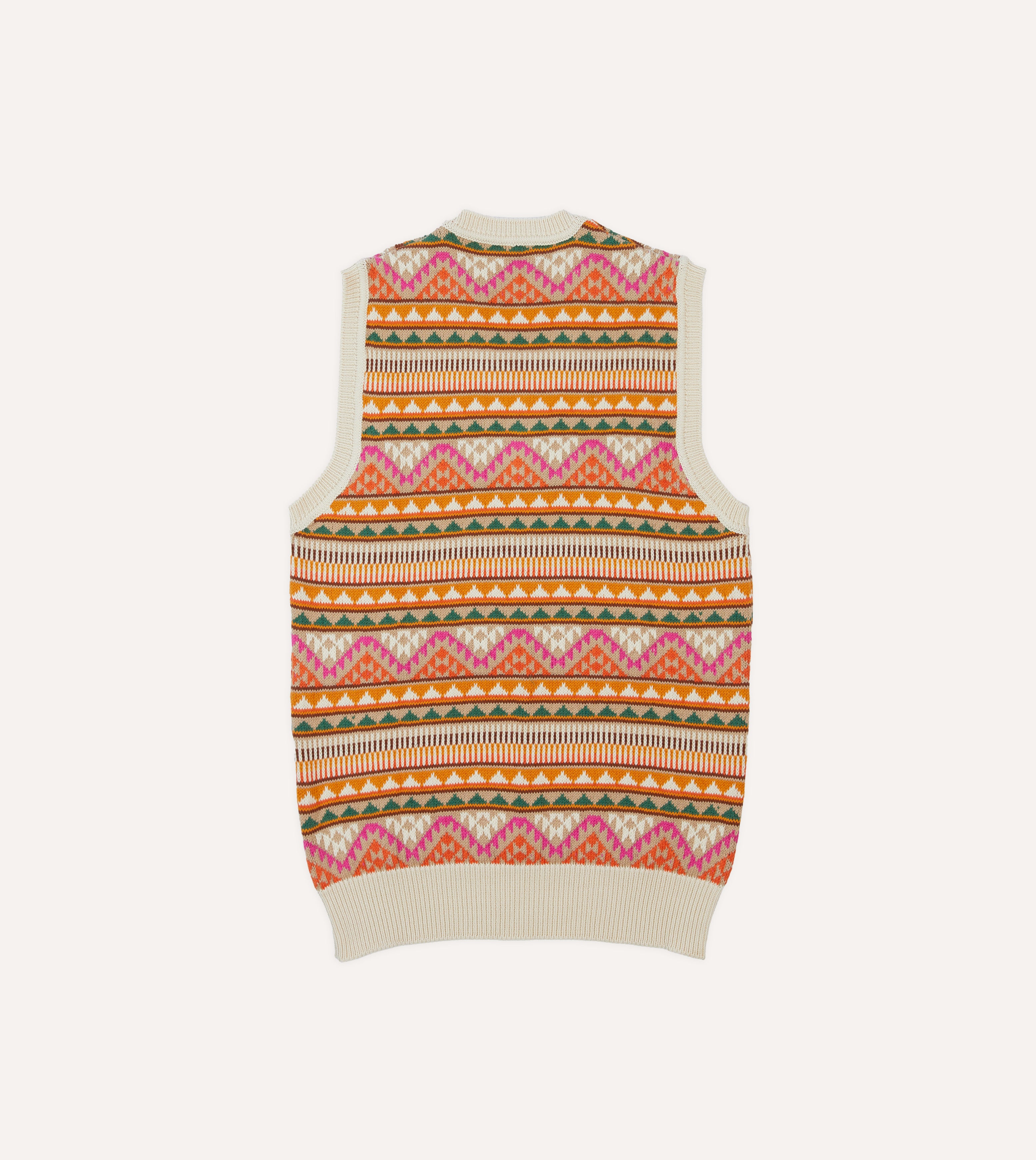Beige Cotton Cashmere Kilim Knit Vest