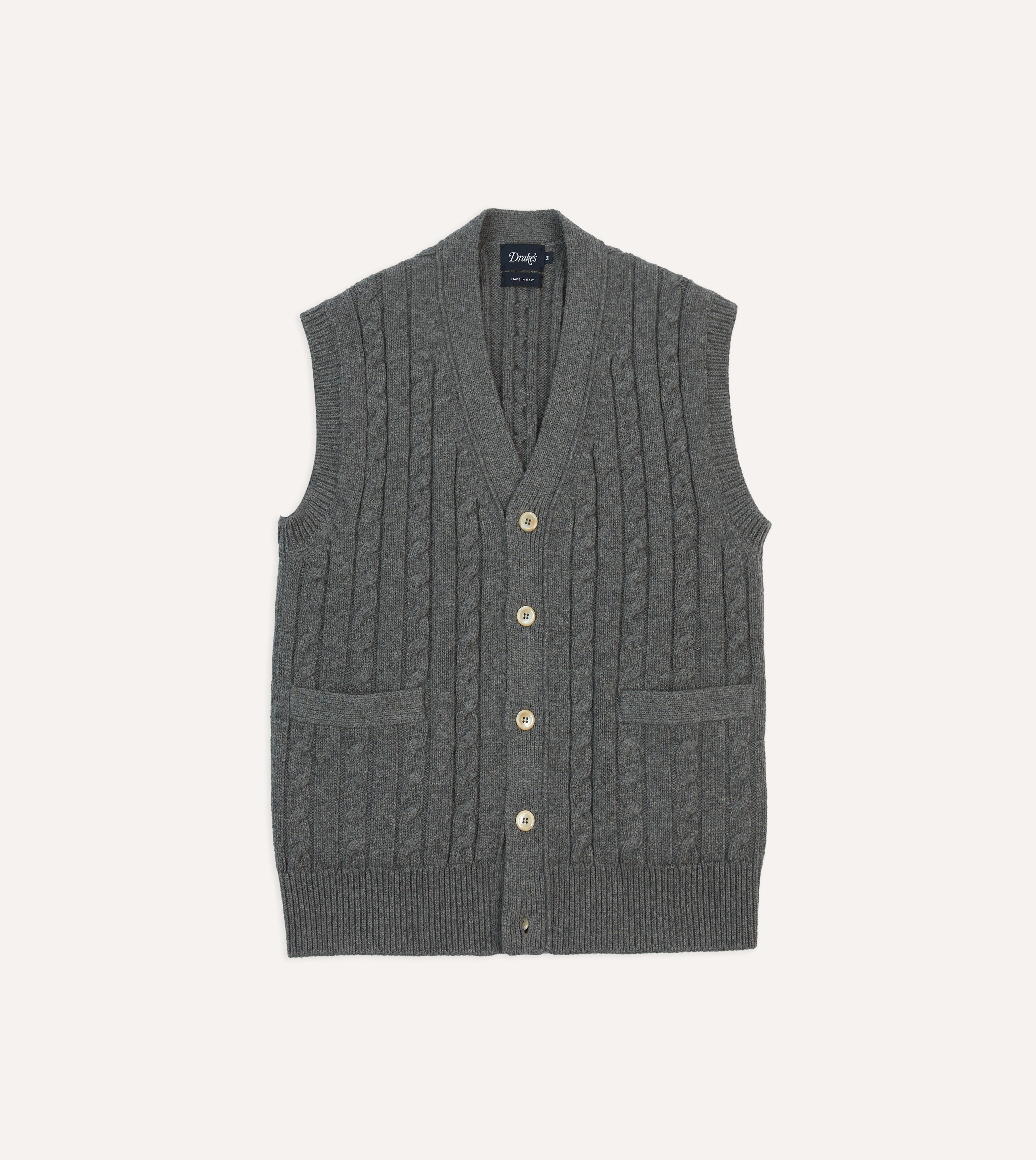 Grey Alpaca Lambswool Cable Knit Sleeveless Cardigan – Drakes US