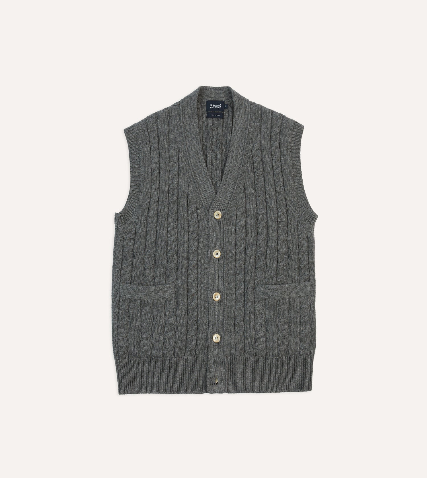 Grey Alpaca Lambswool Cable Knit Sleeveless Cardigan