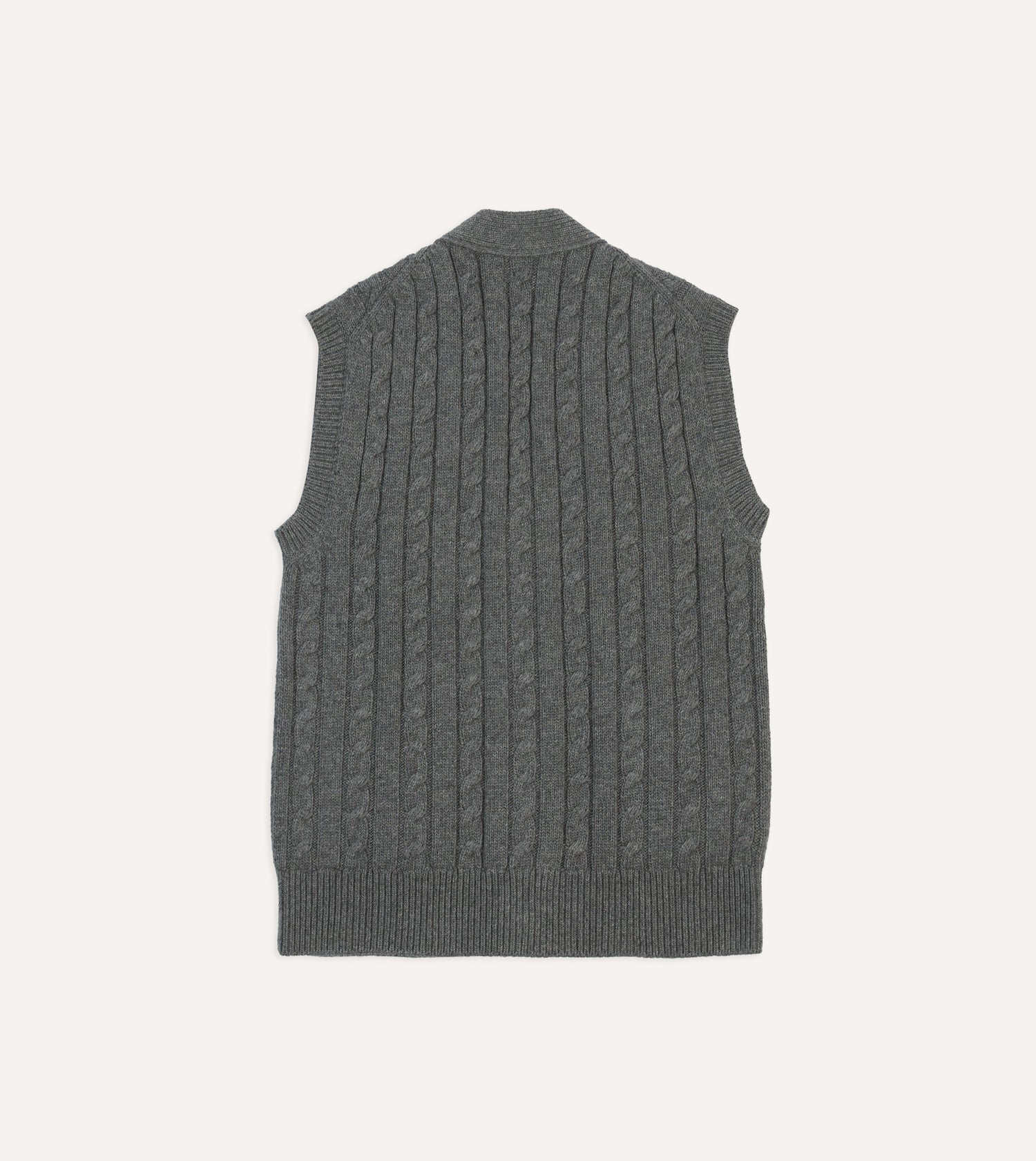 Grey Alpaca Lambswool Cable Knit Sleeveless Cardigan