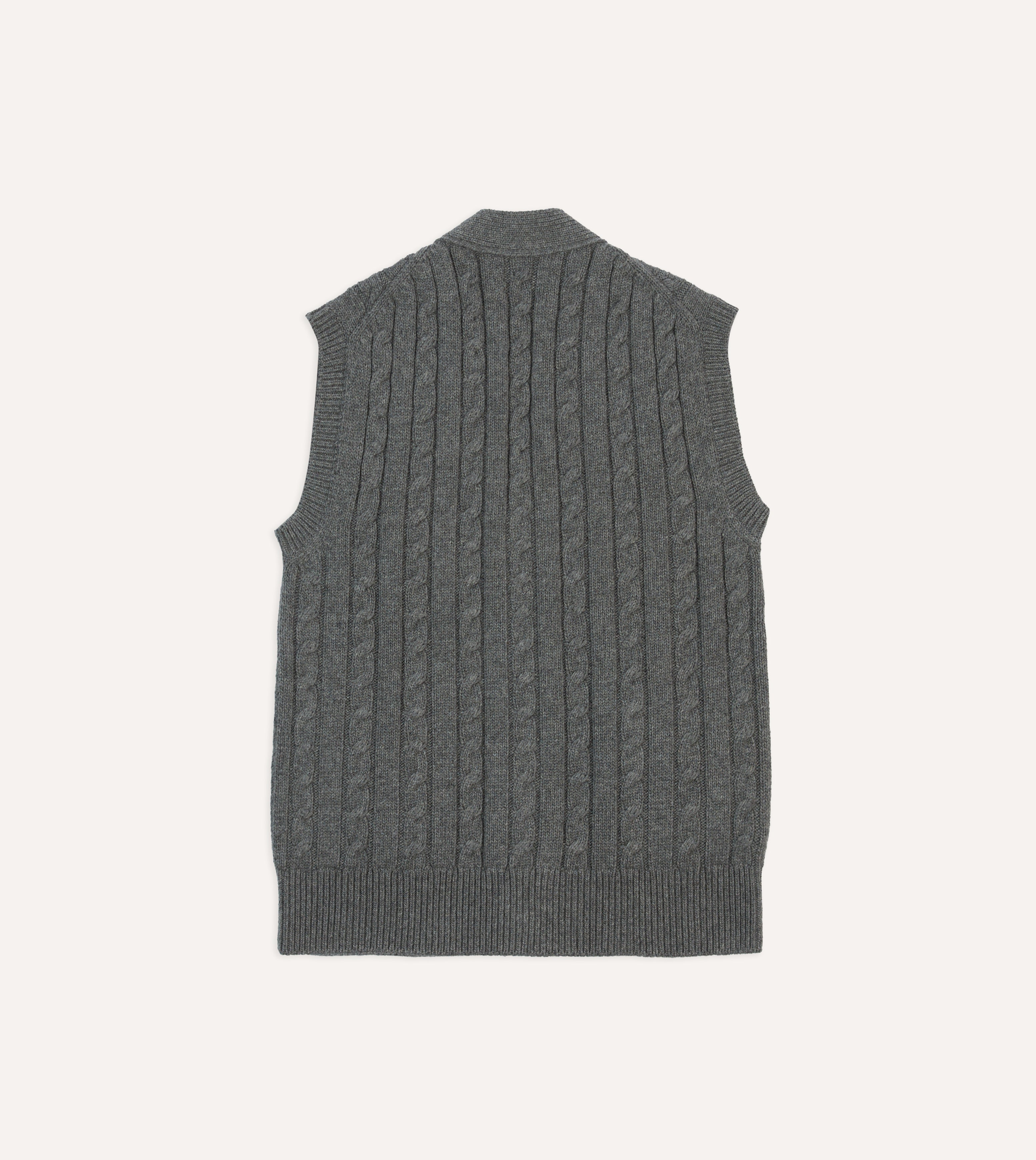 Grey Alpaca Lambswool Cable Knit Sleeveless Cardigan