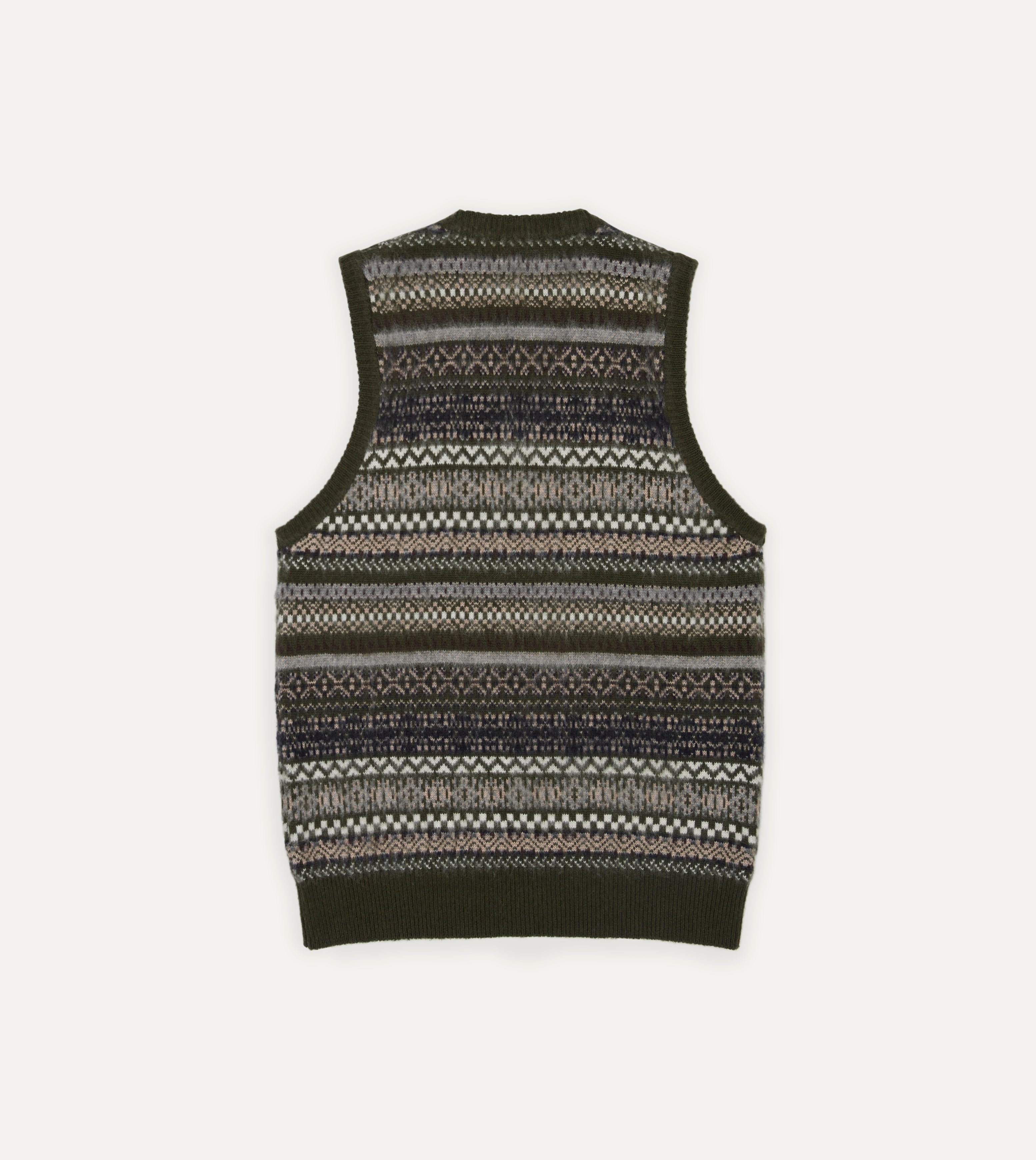 BEAMS F & Drake's Fair Isle Cashmere-Silk Sleeveless V-Neck Jumper