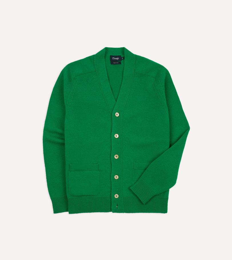 Green Lambswool 6 Button Cardigan