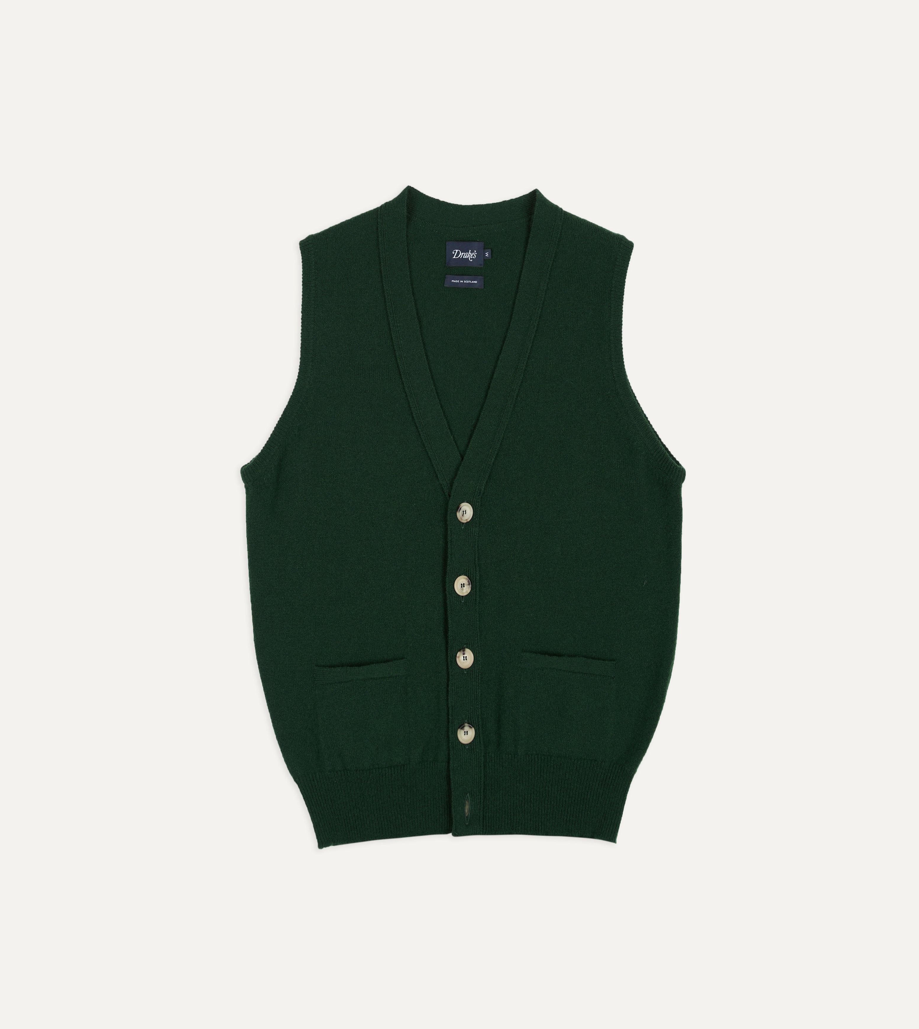 Dark Green Lambswool Sleeveless Cardigan