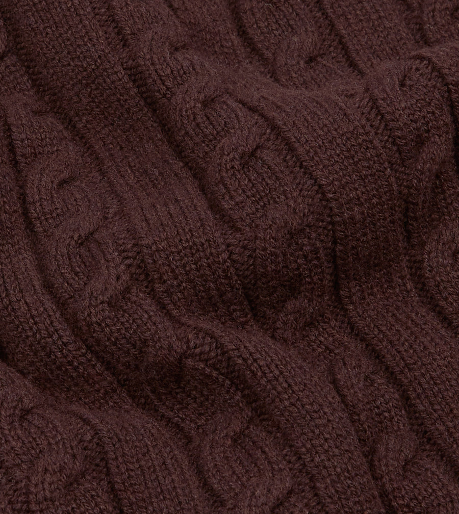 Brown Lambswool 6 Button Cable Knit Cardigan