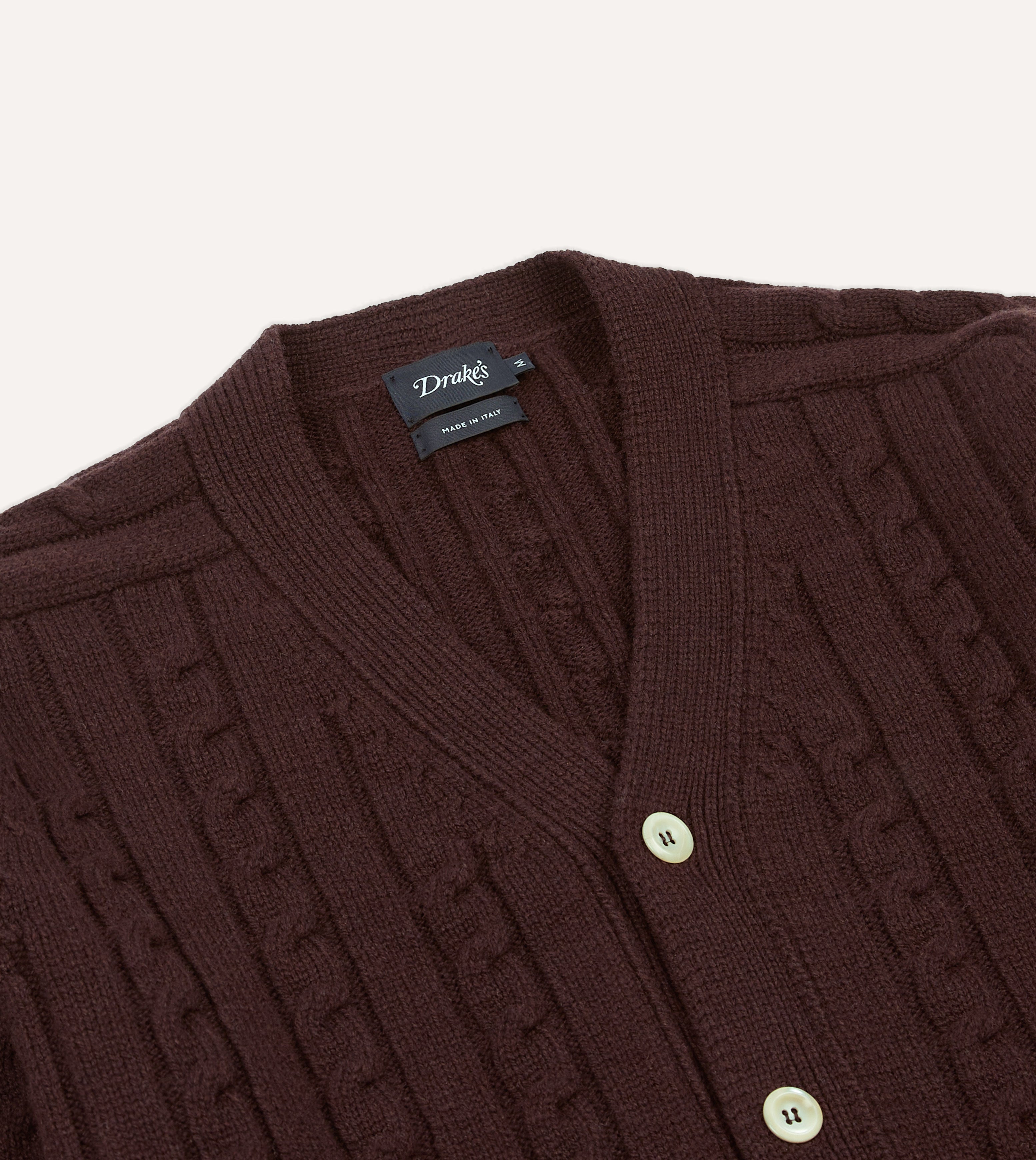 Brown Lambswool 6 Button Cable Knit Cardigan – Drakes US