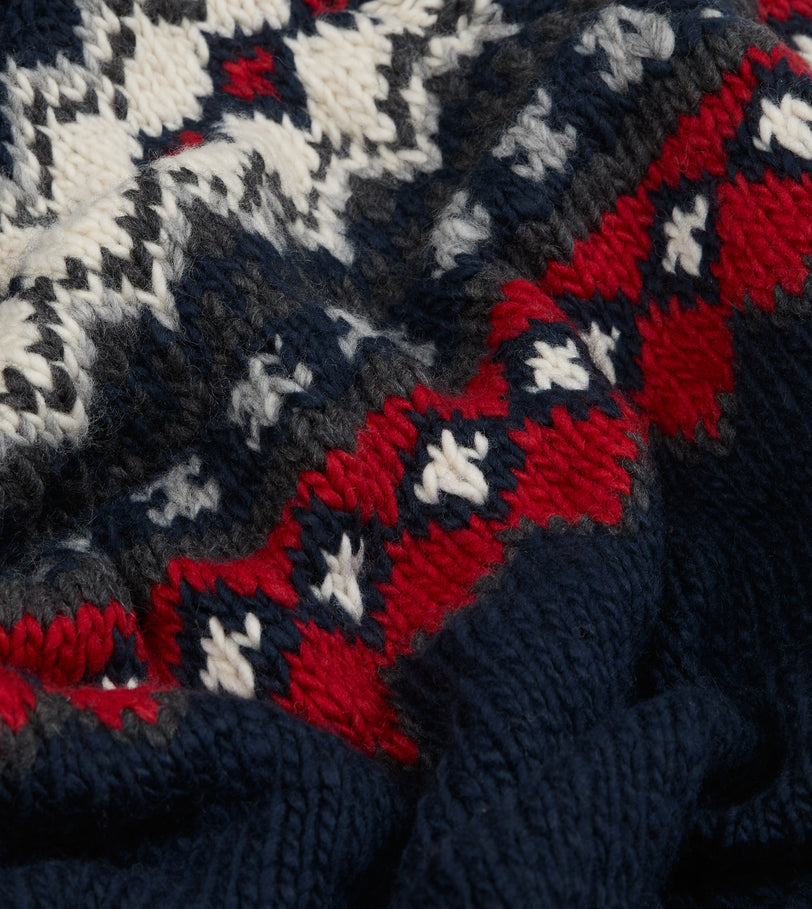 Chamula Navy and Red Fairisle Shawl Collar Cardigan