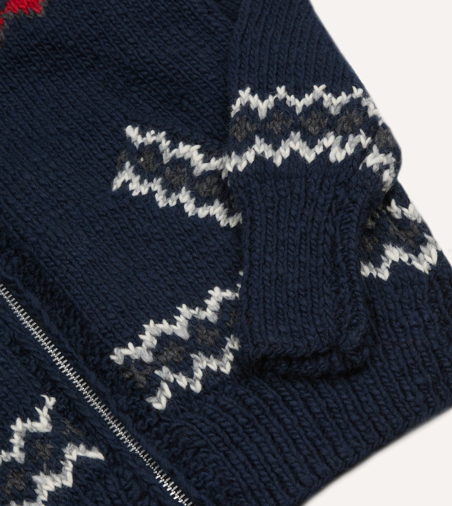 Chamula Navy and Red Fairisle Shawl Collar Cardigan