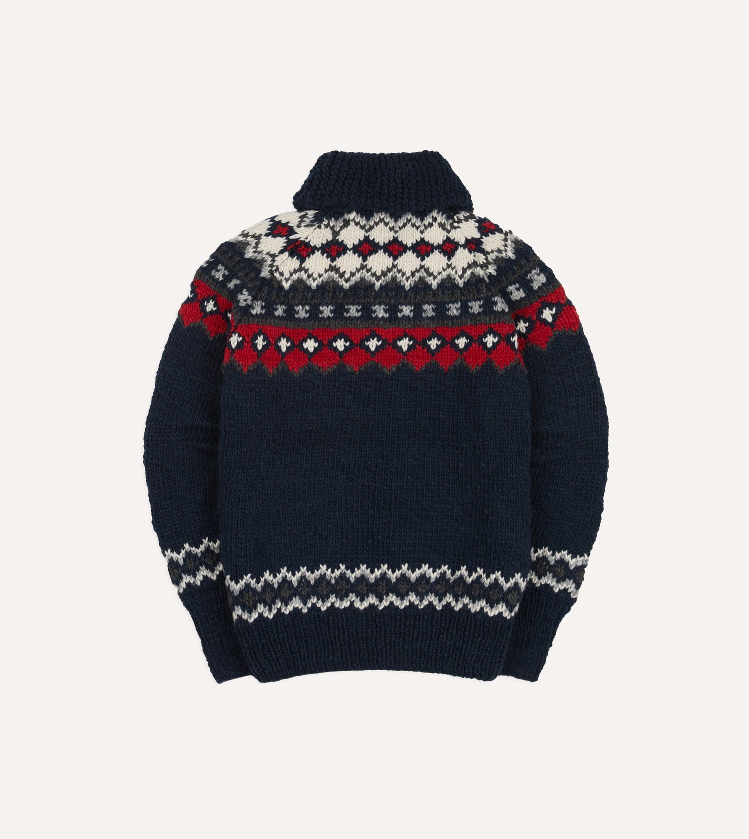 Chamula Navy and Red Fairisle Shawl Collar Cardigan