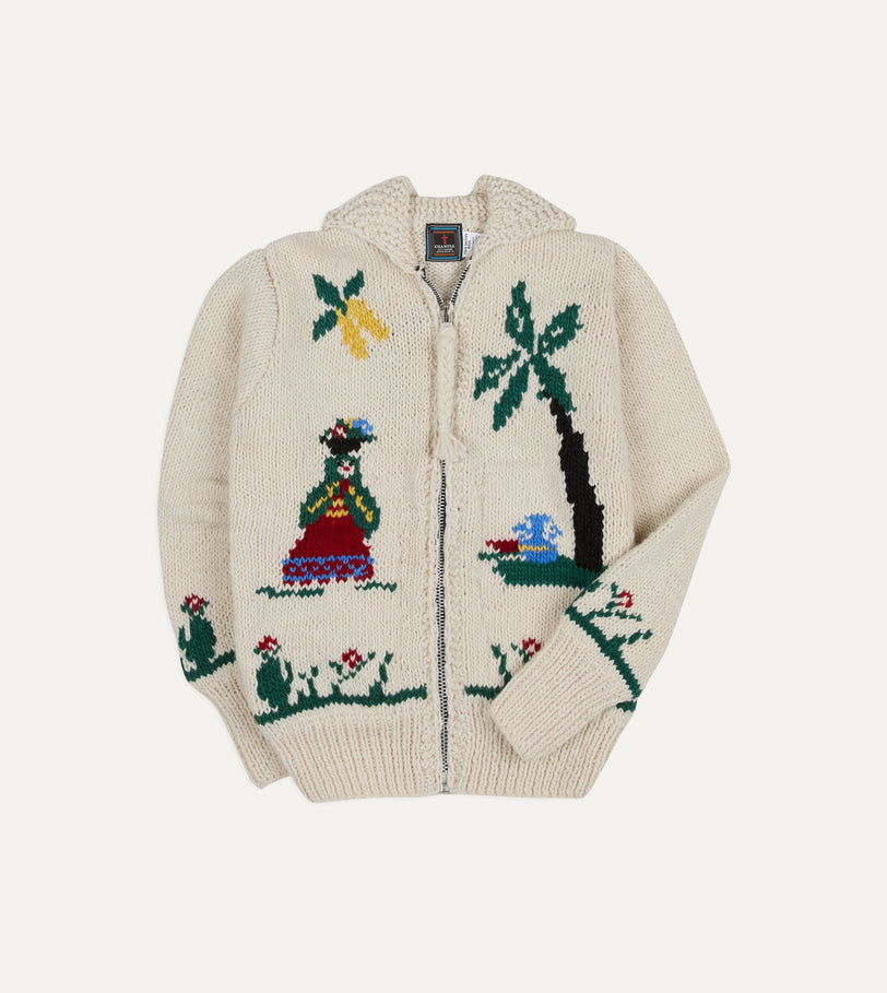 Chamula Ecru Souvenir Paisaje Shawl Collar Cardigan