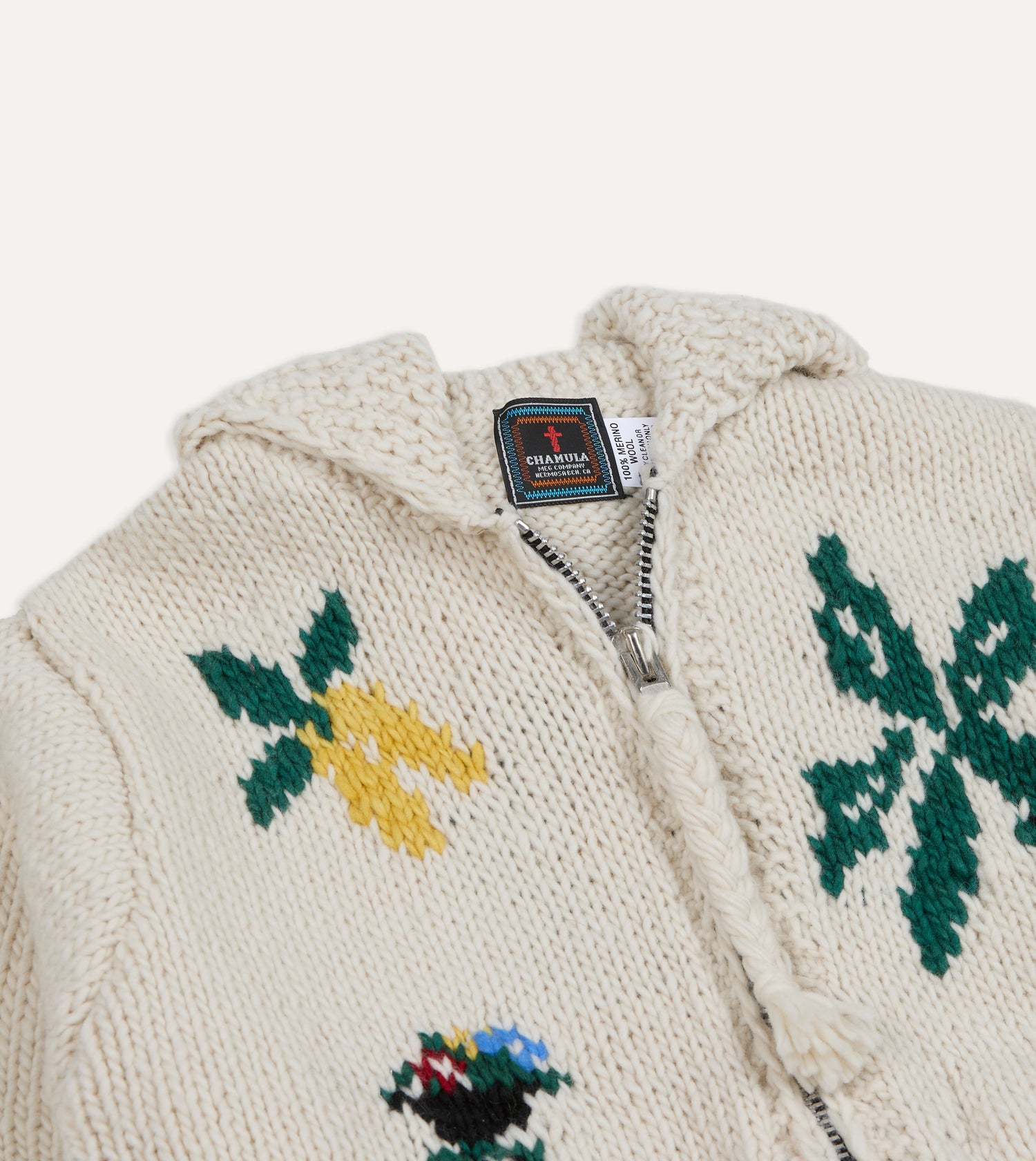 Chamula Ecru Souvenir Paisaje Shawl Collar Cardigan