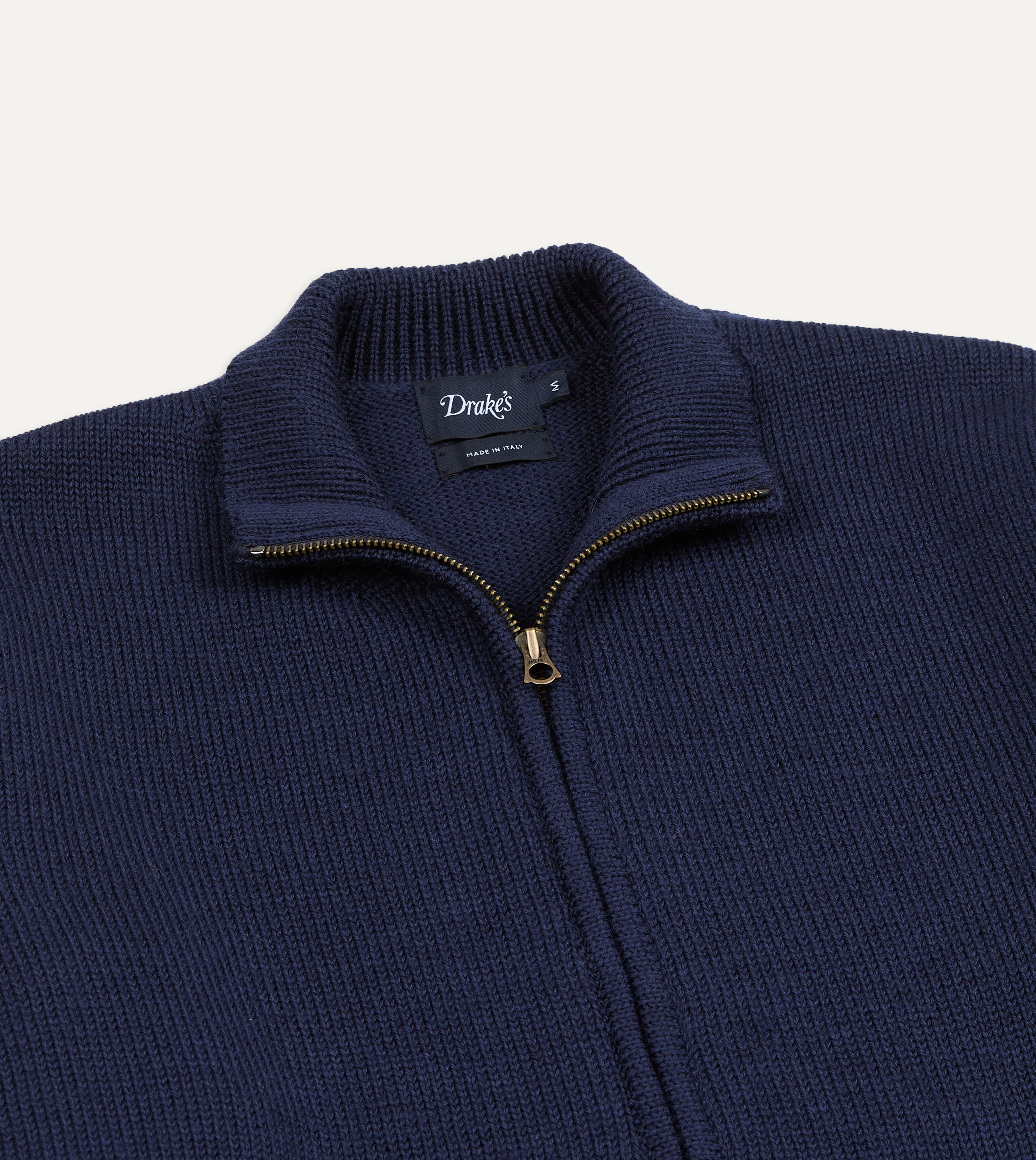 Navy Wool Zip-Through Cardigan – Drakes US