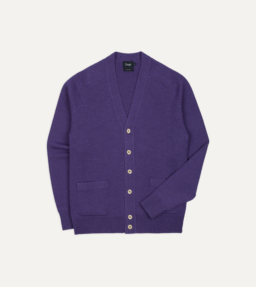 Purple Wool-Alpaca Button Cardigan