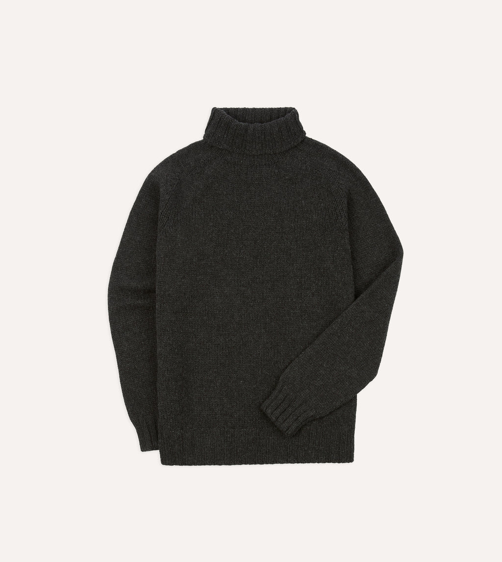 Charcoal Lambswool Submariner Roll Neck Jumper – Drakes US