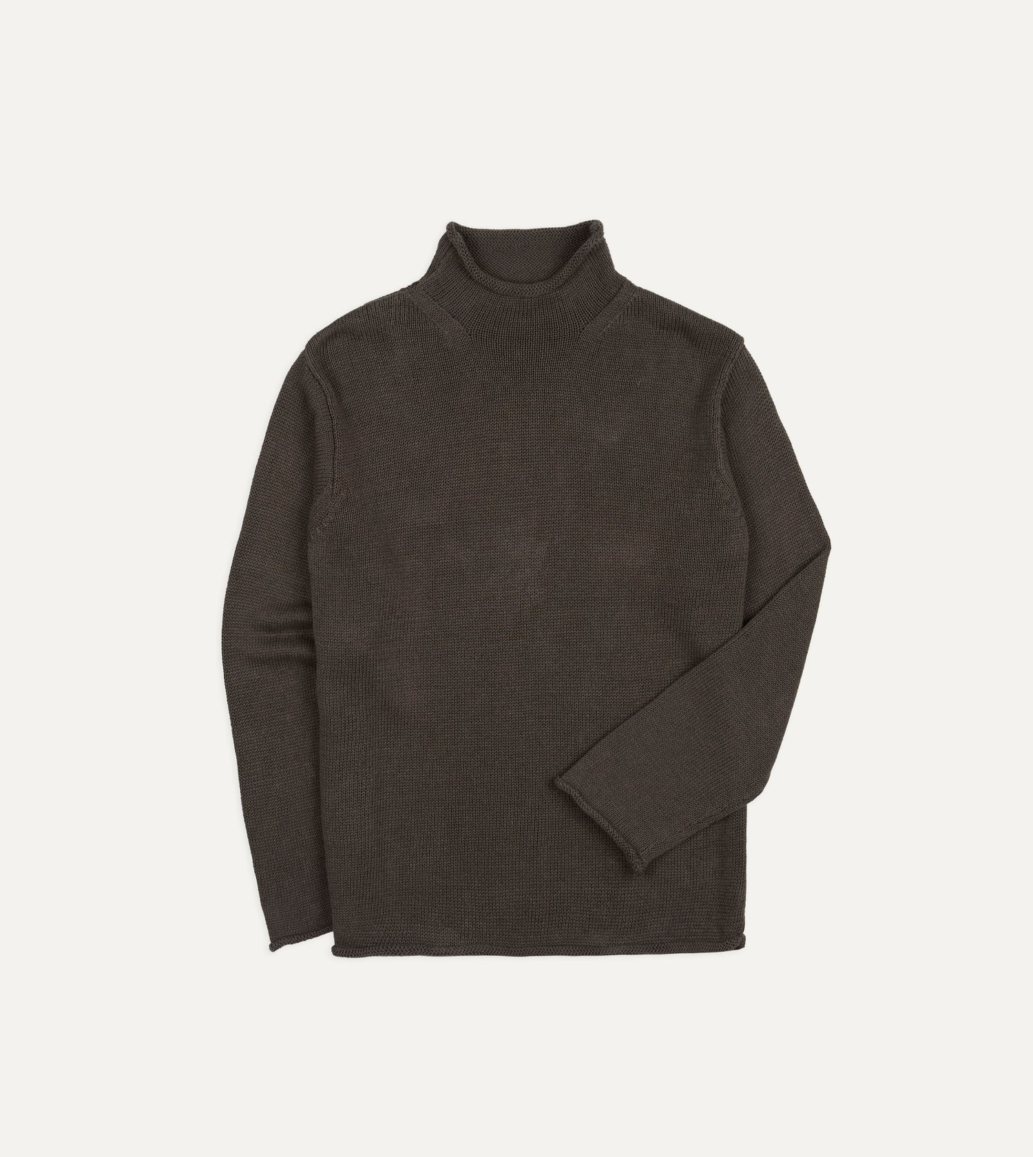 Brown Linen-Cotton Mock Neck Jumper
