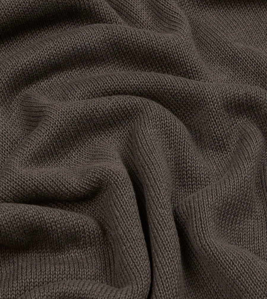 Brown Linen-Cotton Mock Neck Jumper
