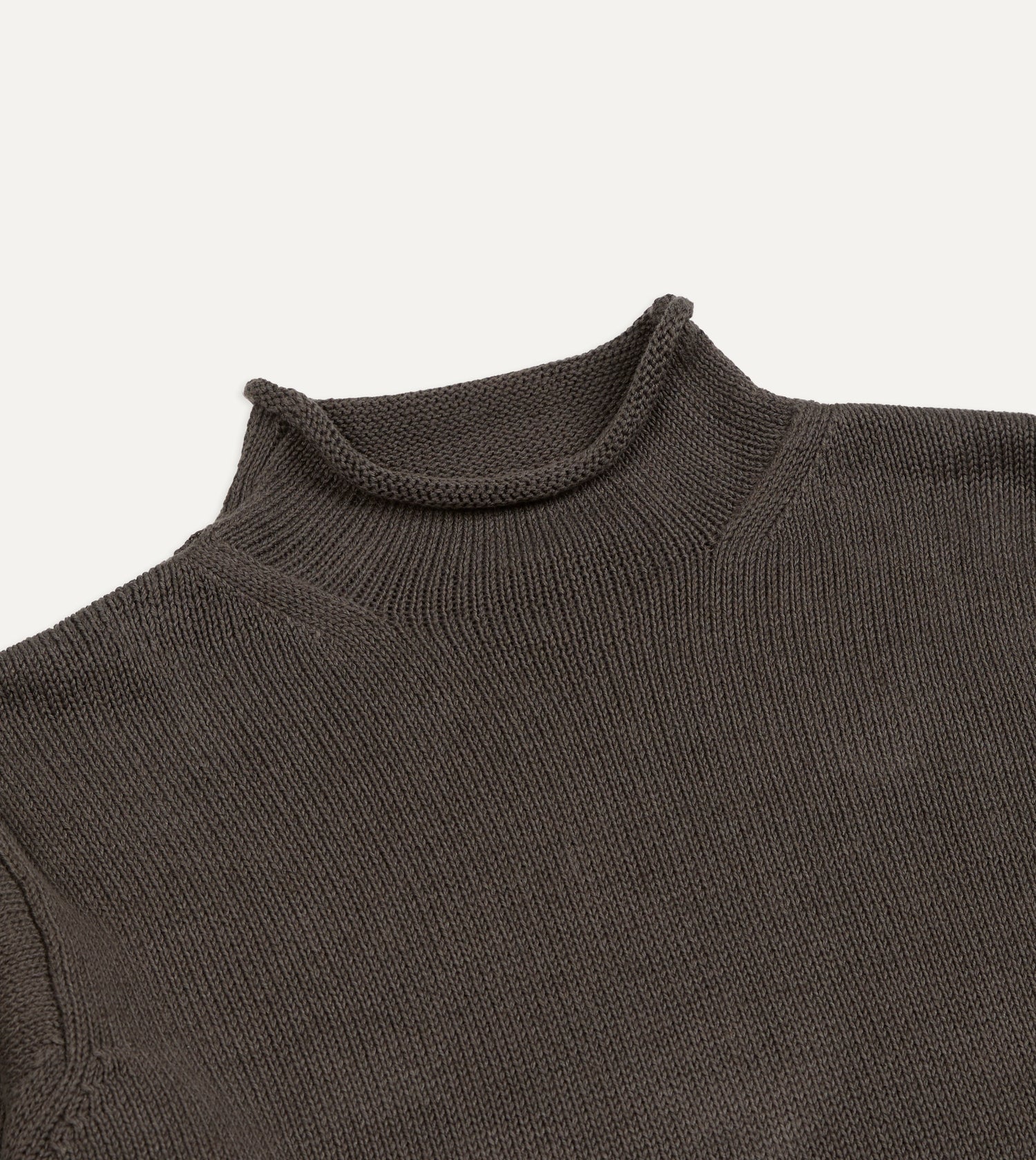 Brown Linen-Cotton Mock Neck Jumper