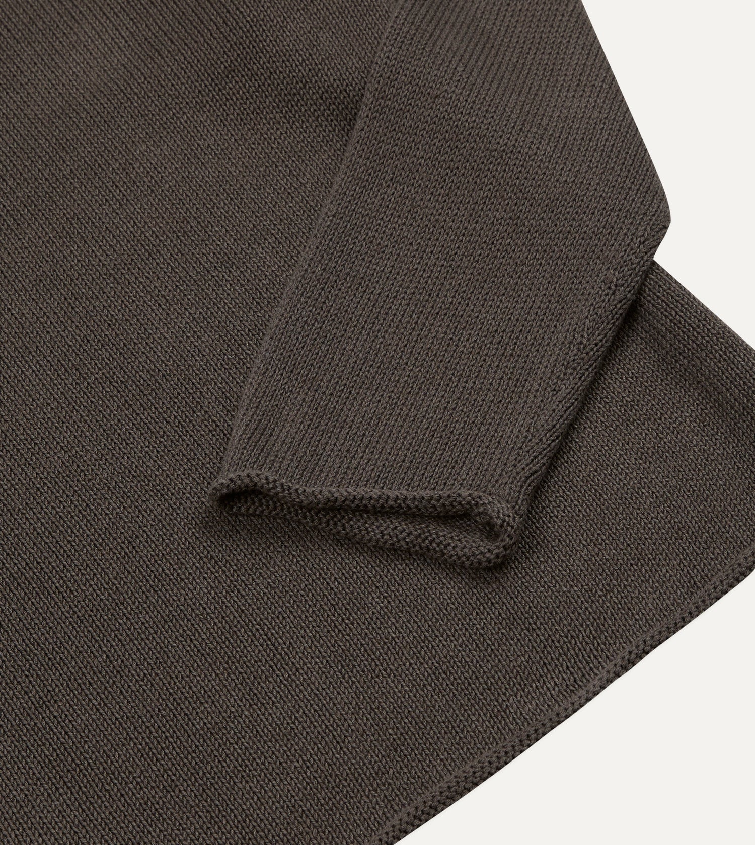 Brown Linen-Cotton Mock Neck Jumper