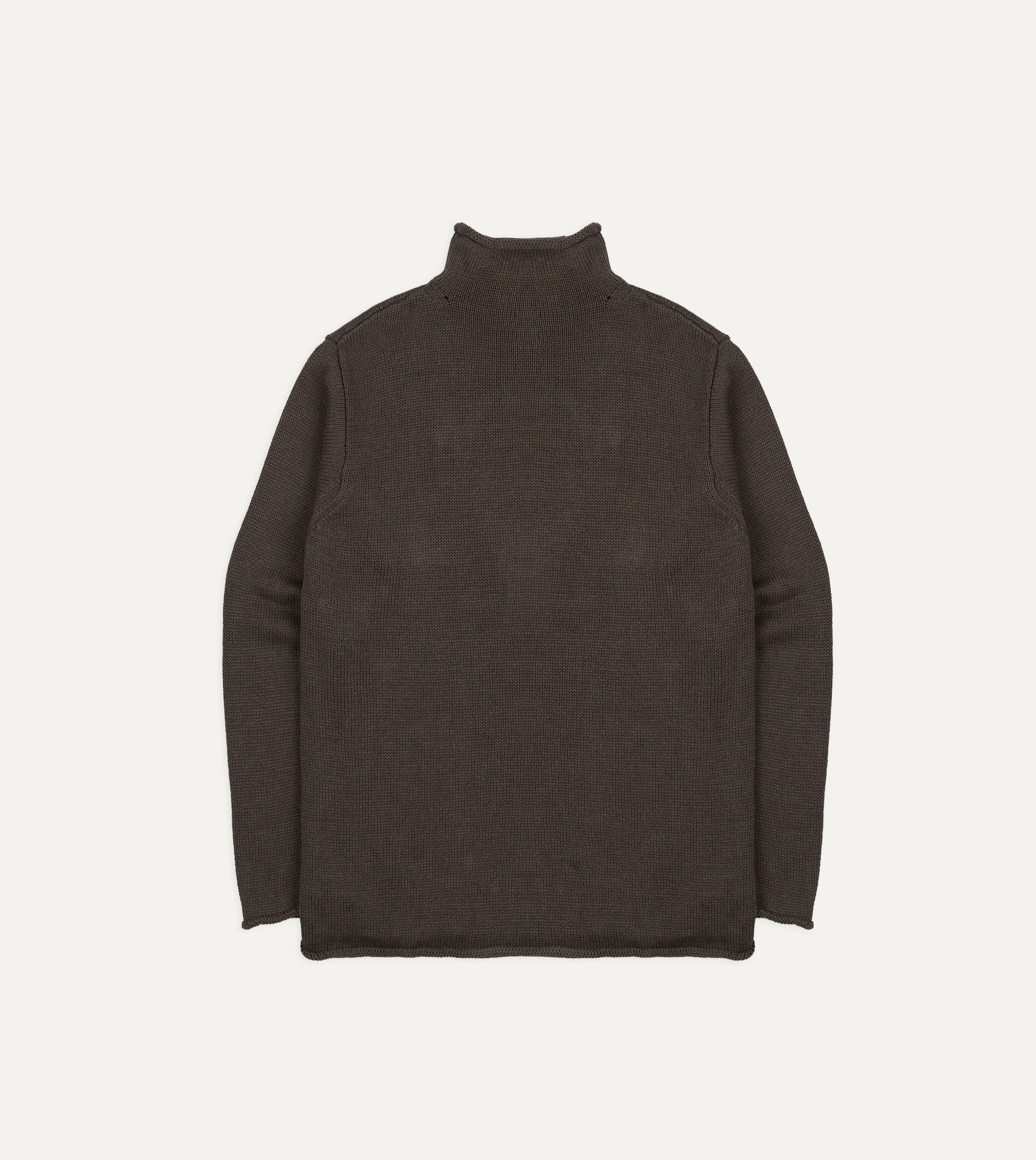 Brown Linen-Cotton Mock Neck Jumper