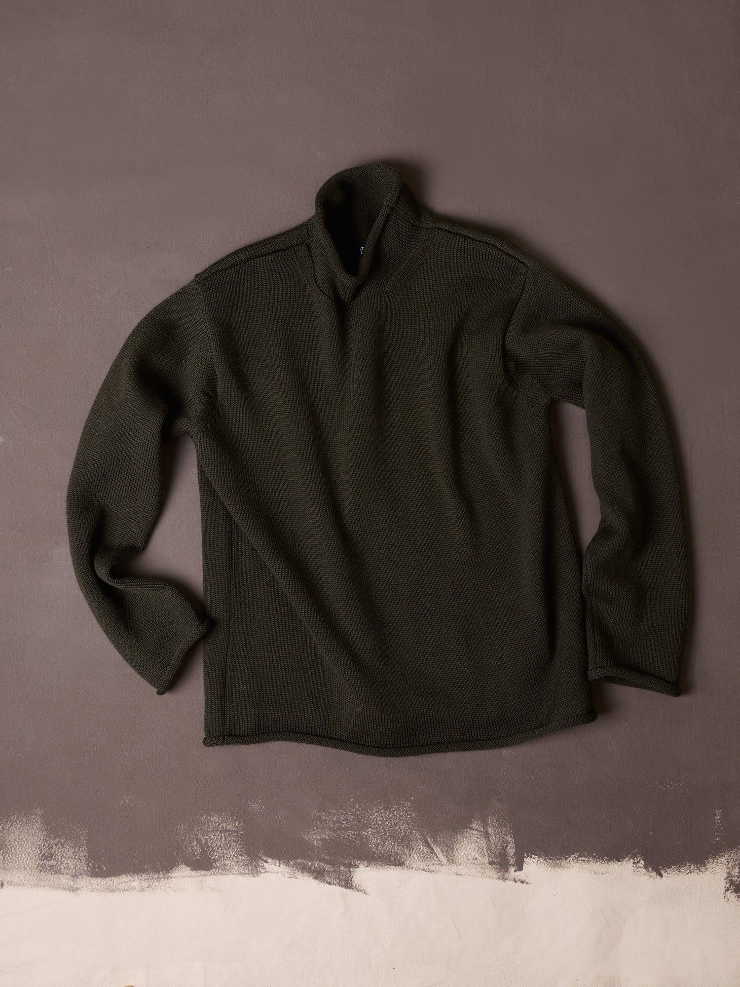 Olive Wool Mock Neck Jumper