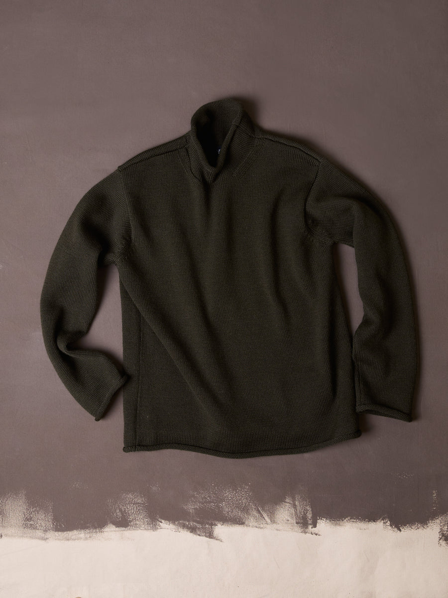 Olive Wool Mock Neck Jumper