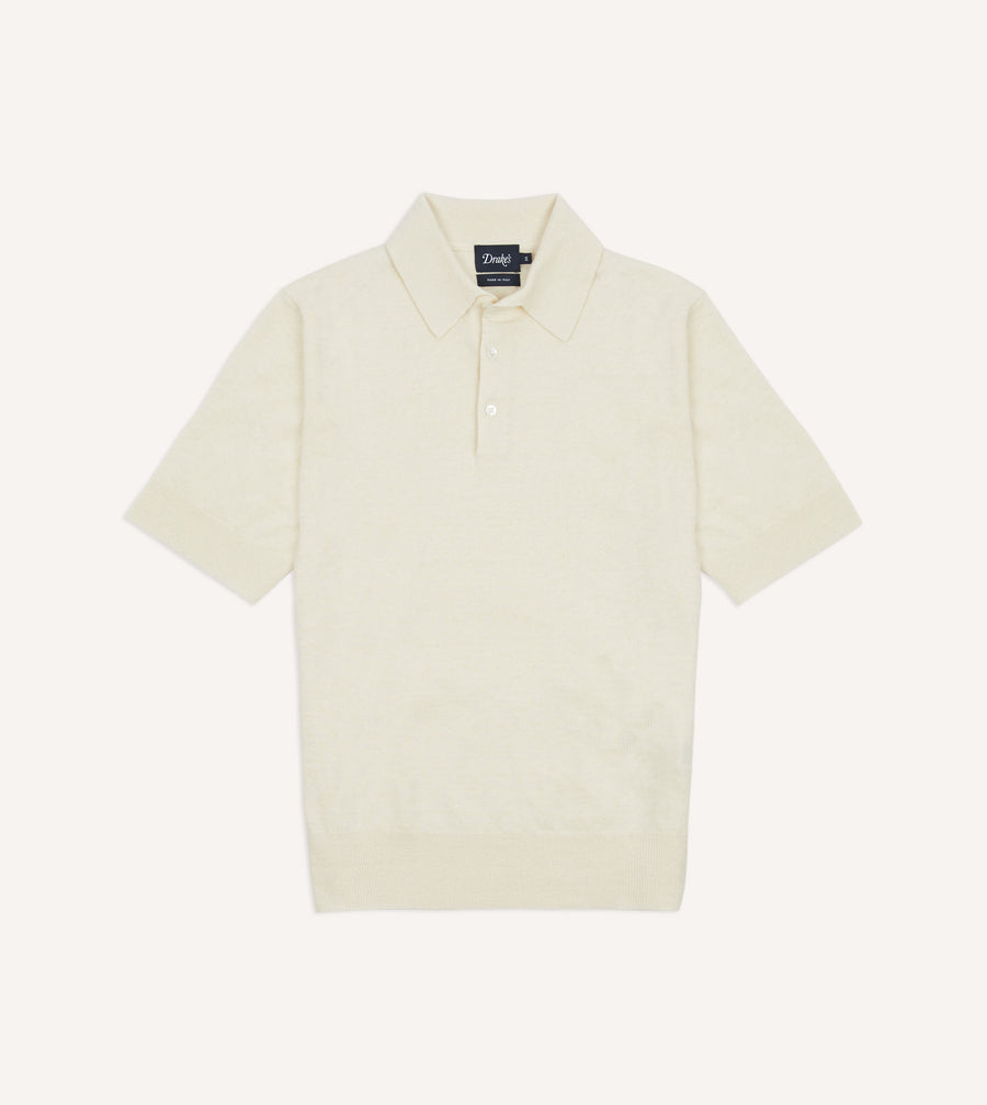 Ecru Knitted Linen-Cotton Short-Sleeve Polo Shirt
