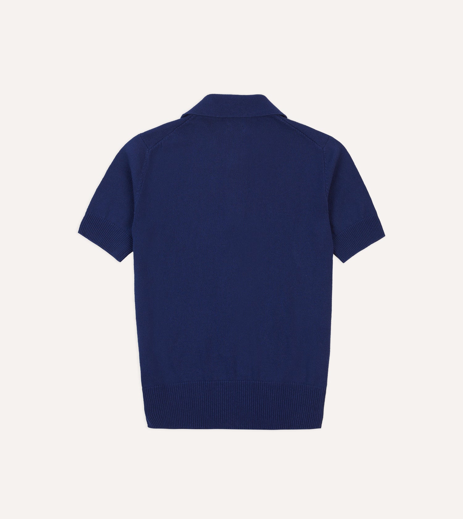 Blue Knitted Crepe Cotton Short-Sleeve Polo Shirt