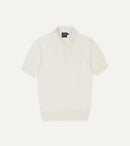 Ecru Knitted Crepe Cotton Short-Sleeve Polo Shirt