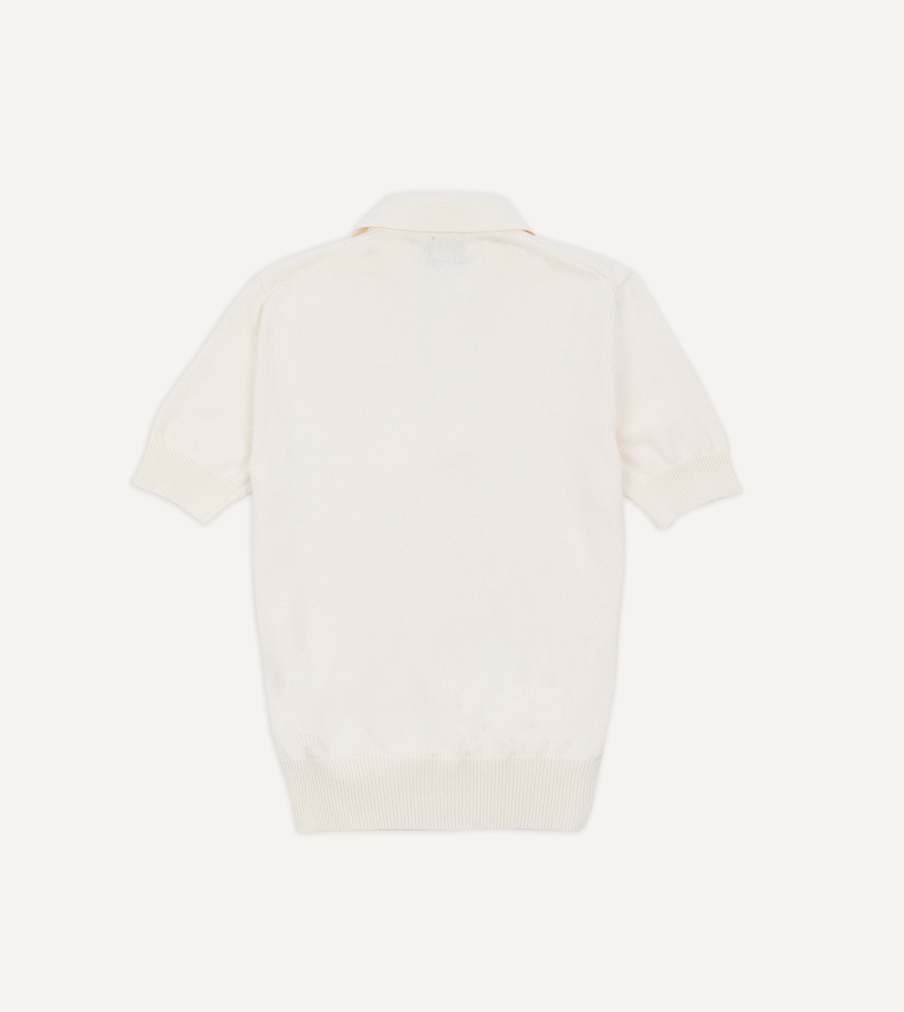 Ecru Knitted Crepe Cotton Short-Sleeve Polo Shirt