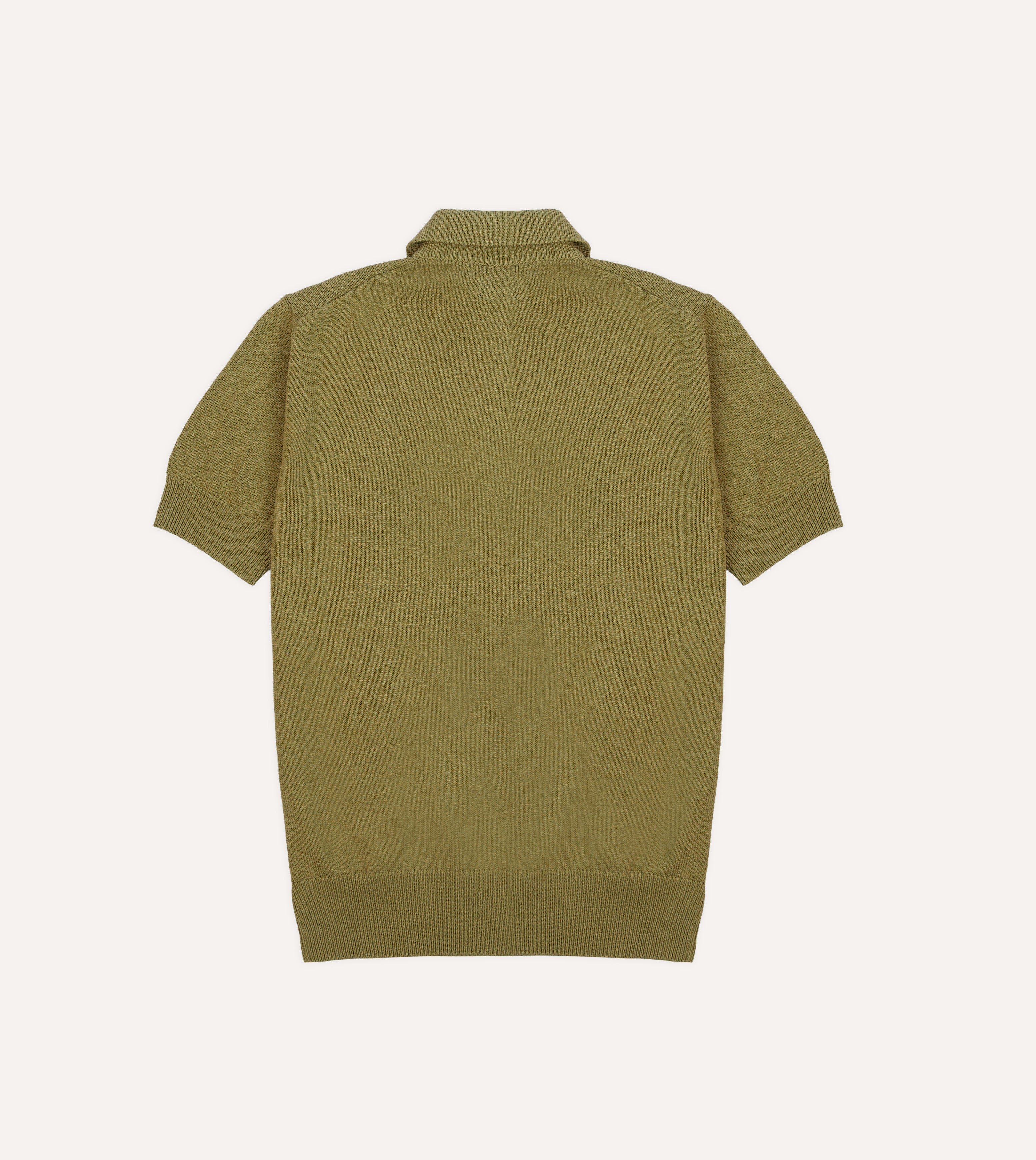 Green Knitted Crepe Cotton Short-Sleeve Polo Shirt