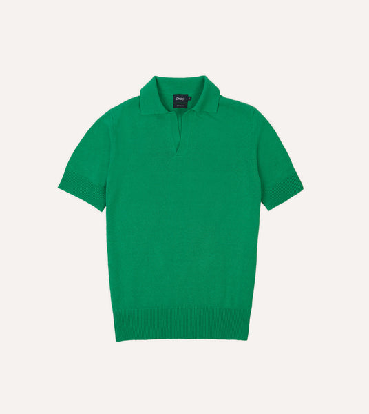 Green Knitted Silk Short-Sleeve Polo Shirt – Drakes US