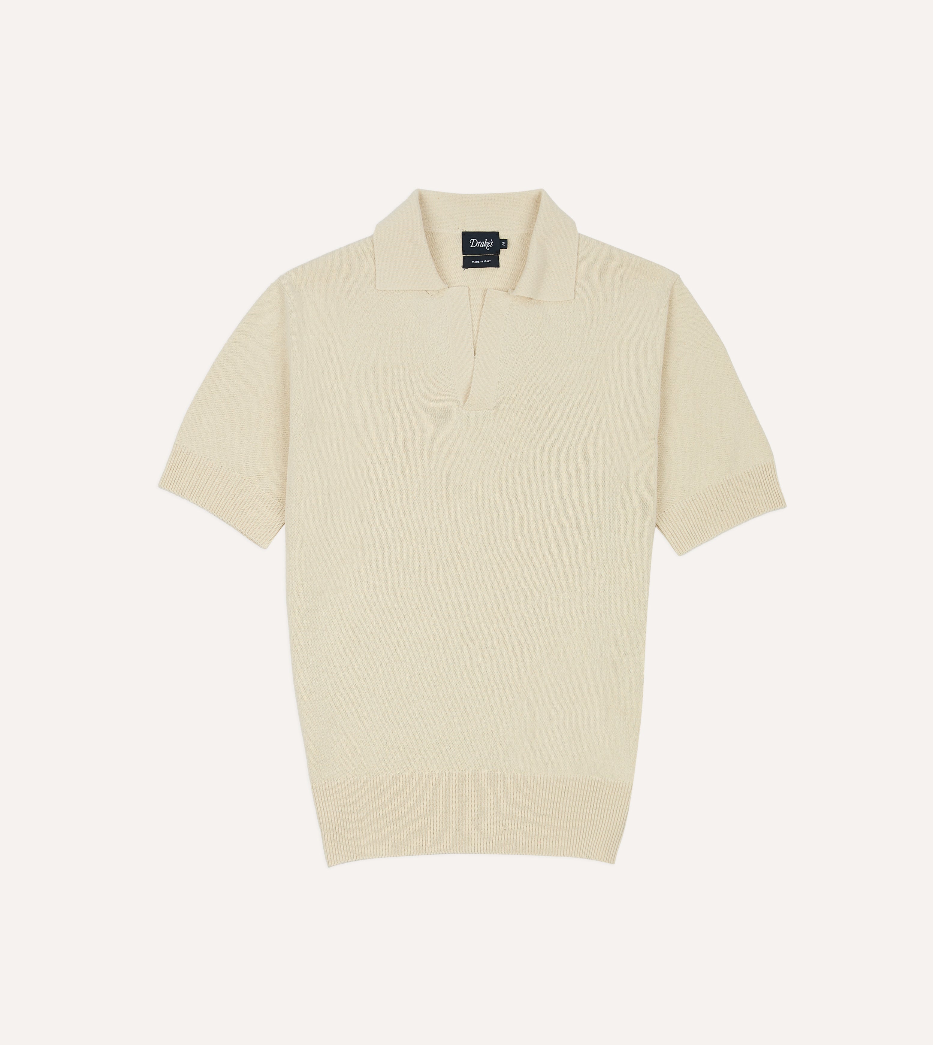Ecru Knitted Silk Short-Sleeve Polo Shirt – Drakes US