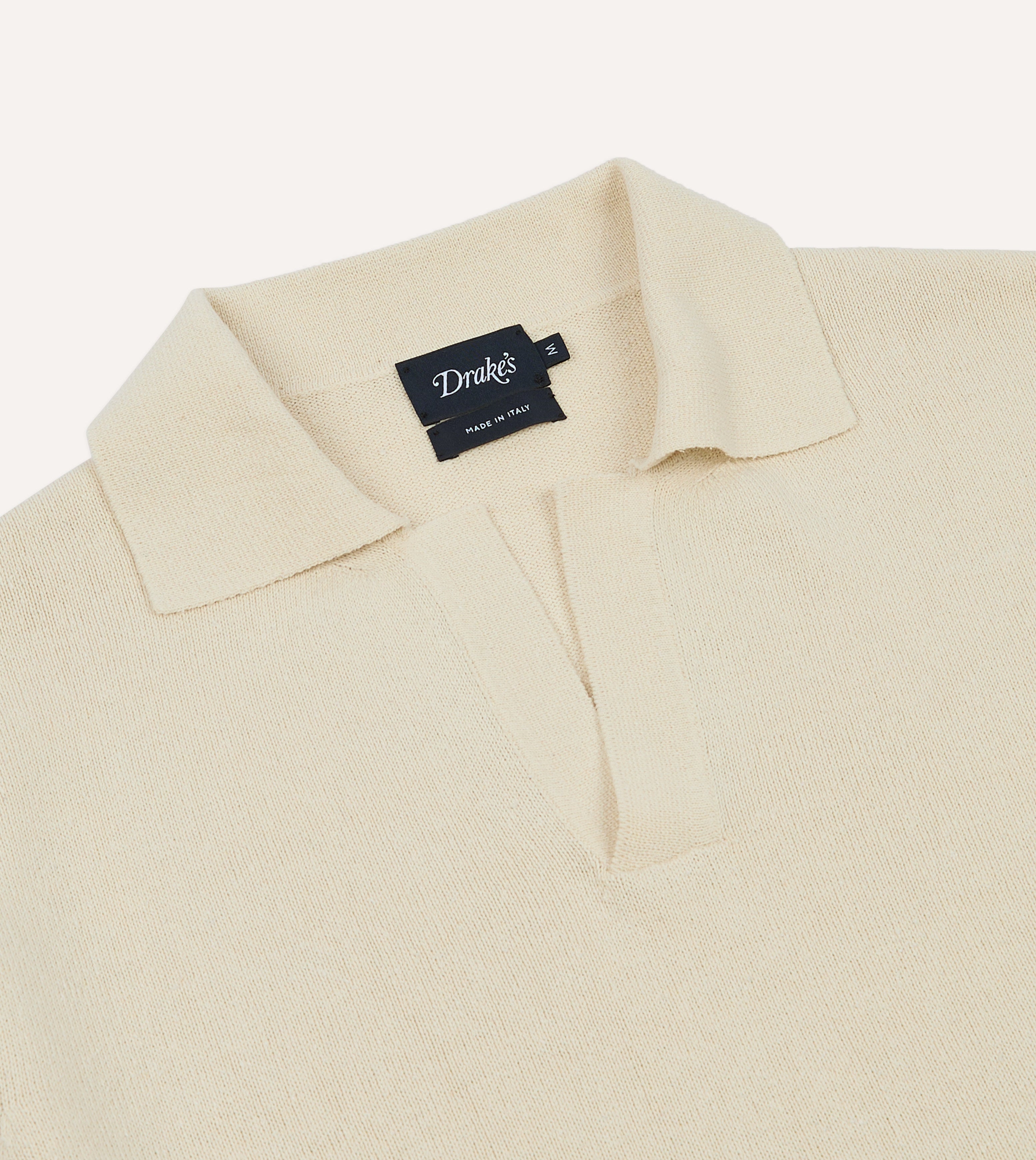 Ecru Knitted Silk Short-Sleeve Polo Shirt – Drakes US