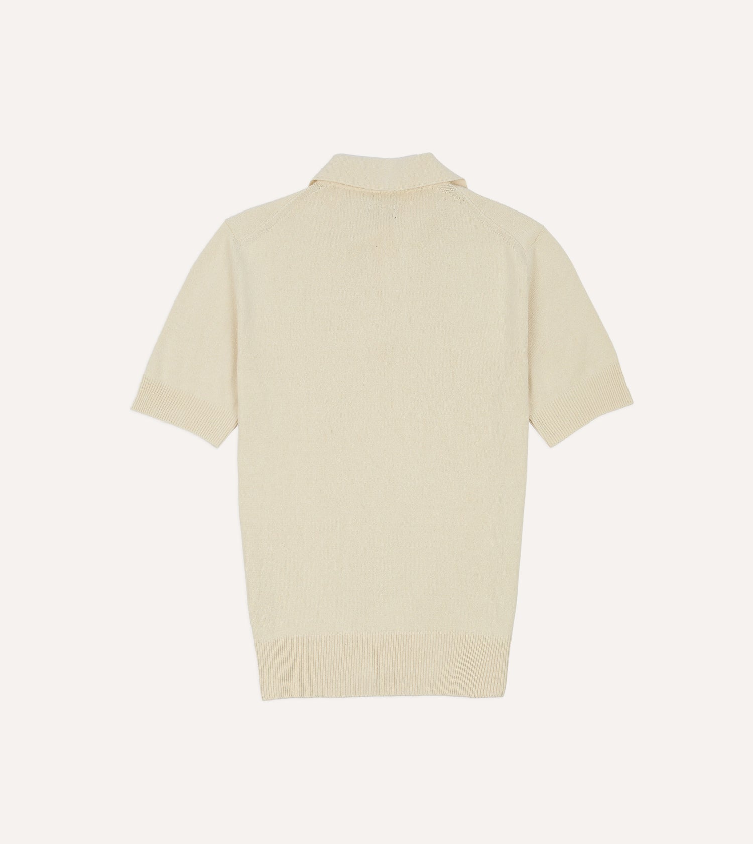 Ecru Knitted Silk Short-Sleeve Polo Shirt