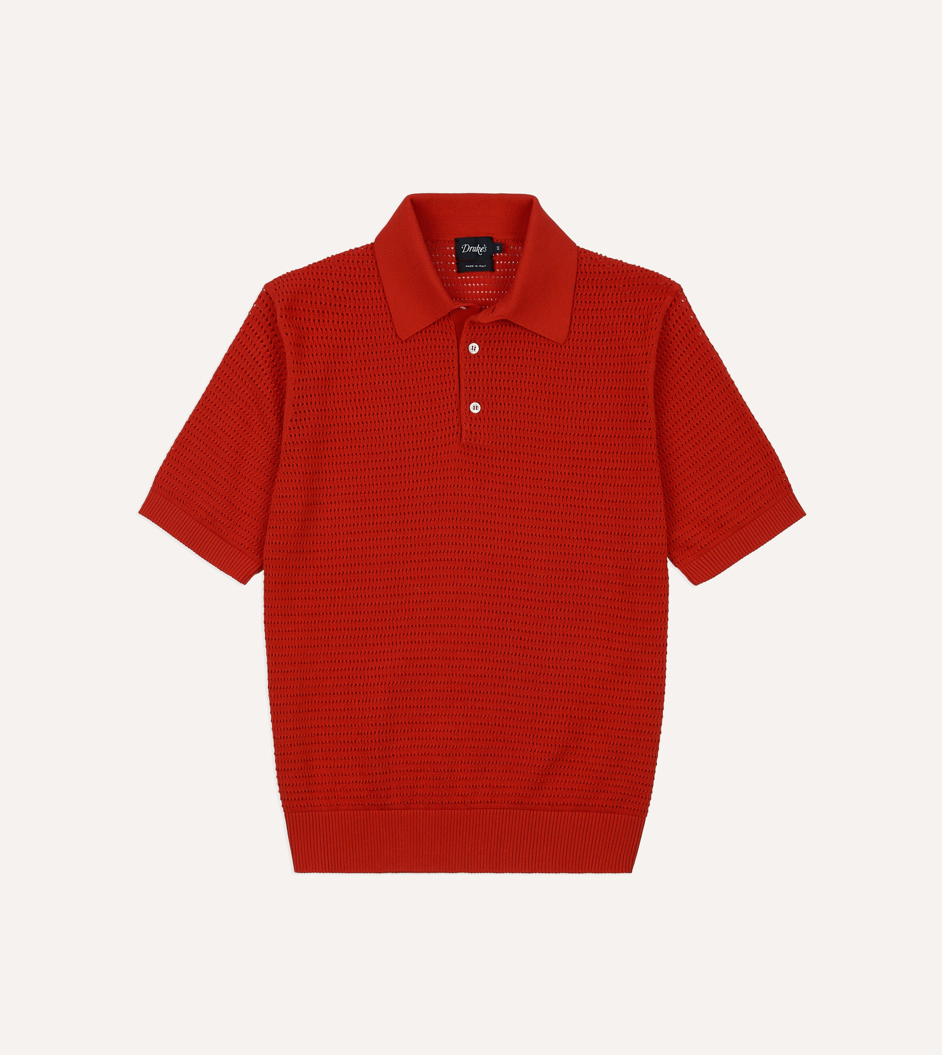 Red Waffle Knit Cotton Short-Sleeve Polo Shirt – Drakes US